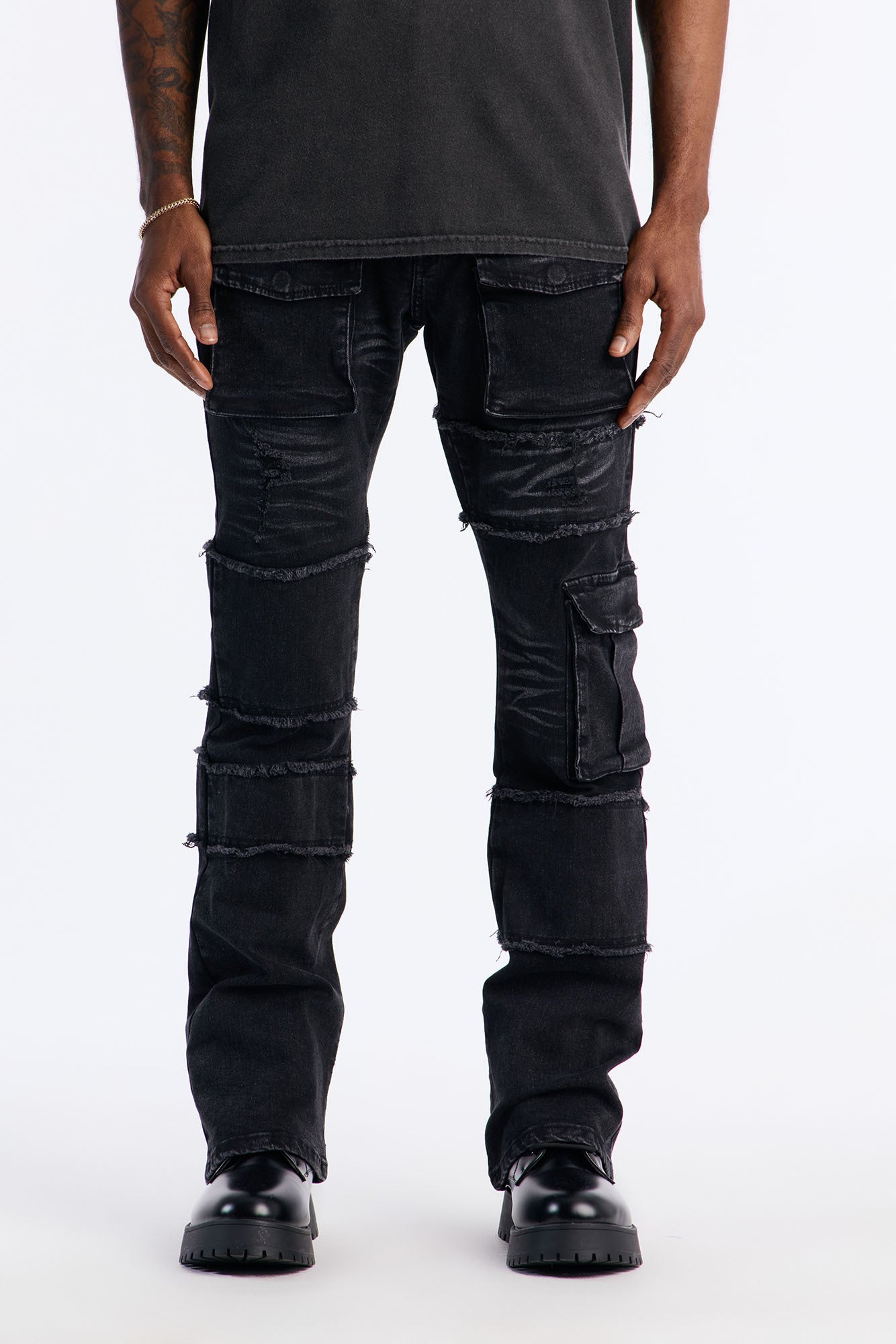 Urban Armor Skinny Stacked Flare Jeans - Black Wash Fashion Nova