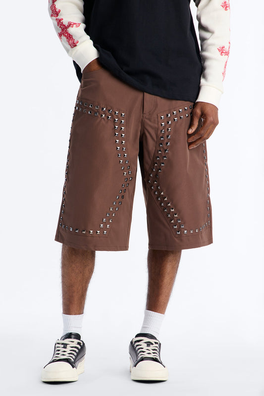Baggy Silver Springs Studded Short - Brown Fashion Nova