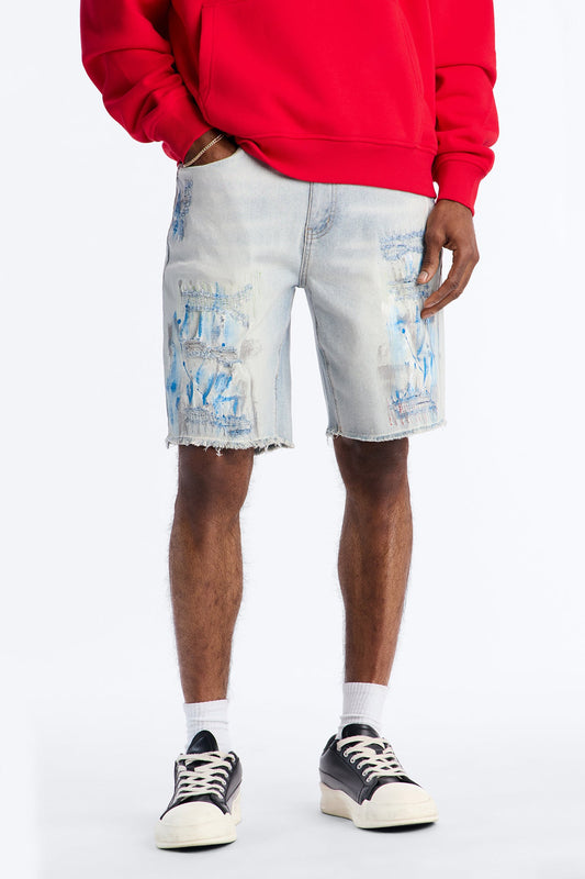 Slim Distressed Painter Denim Short - Light Wash Fashion Nova