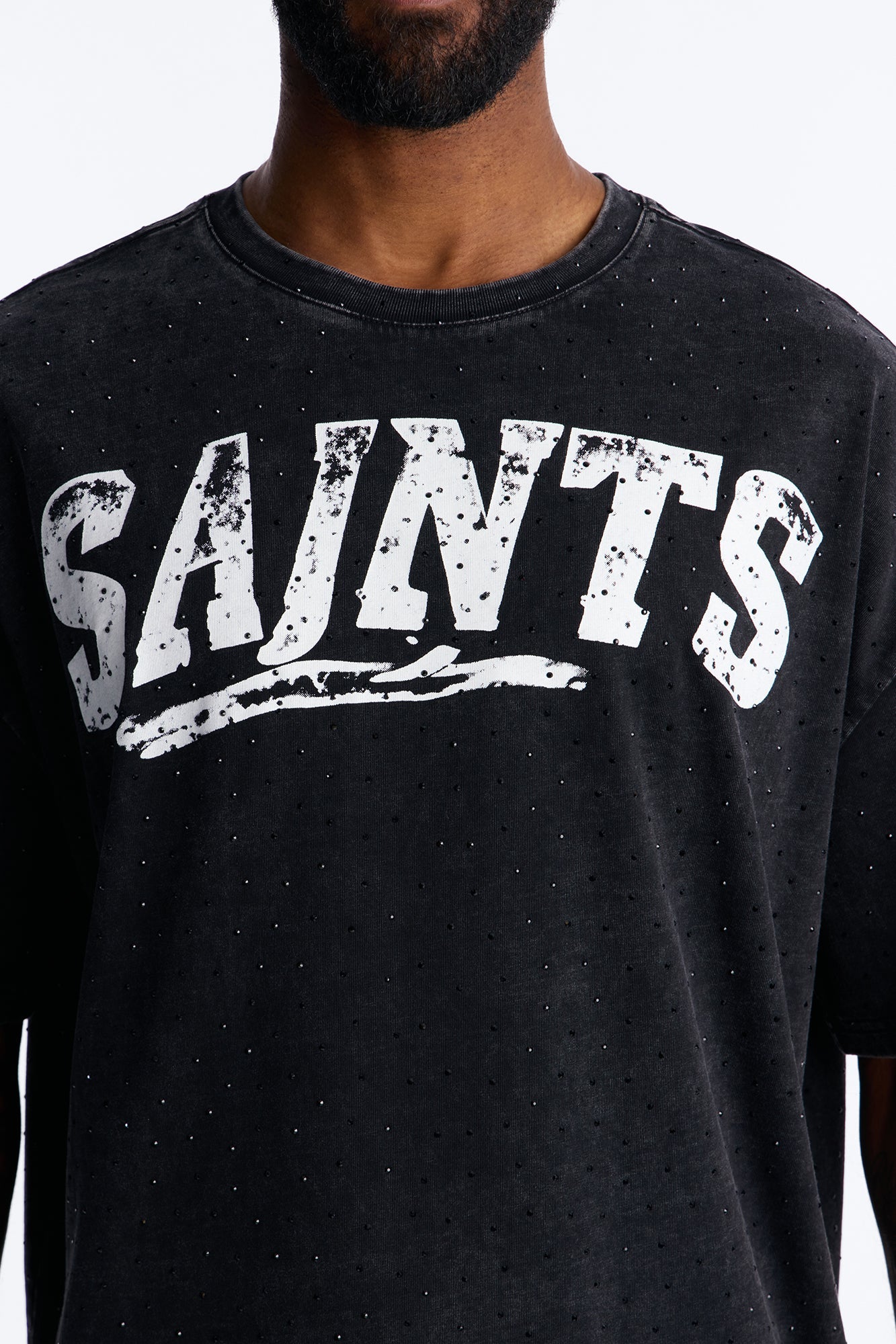 Saints Rhinestone Premium Short Sleeve Tee - Black Fashion Nova