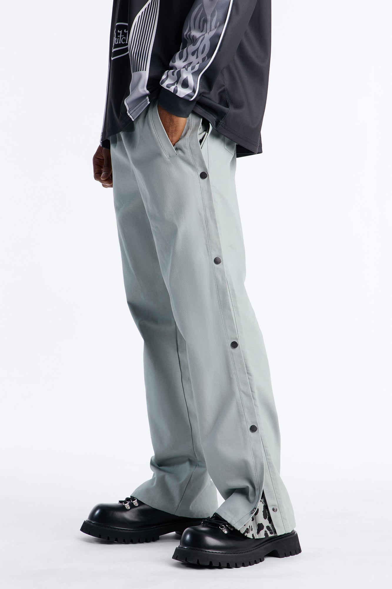 Straight Print Hint Studded Pant - Grey Fashion Nova