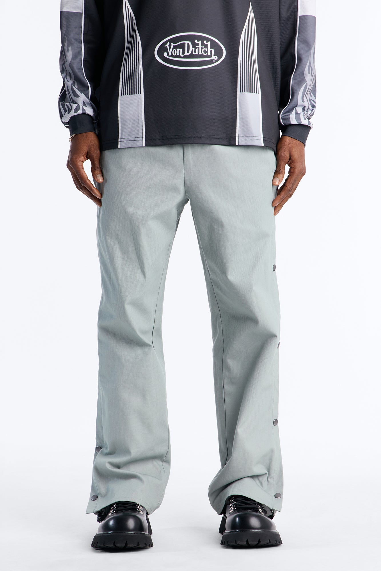 Straight Print Hint Studded Pant - Grey Fashion Nova
