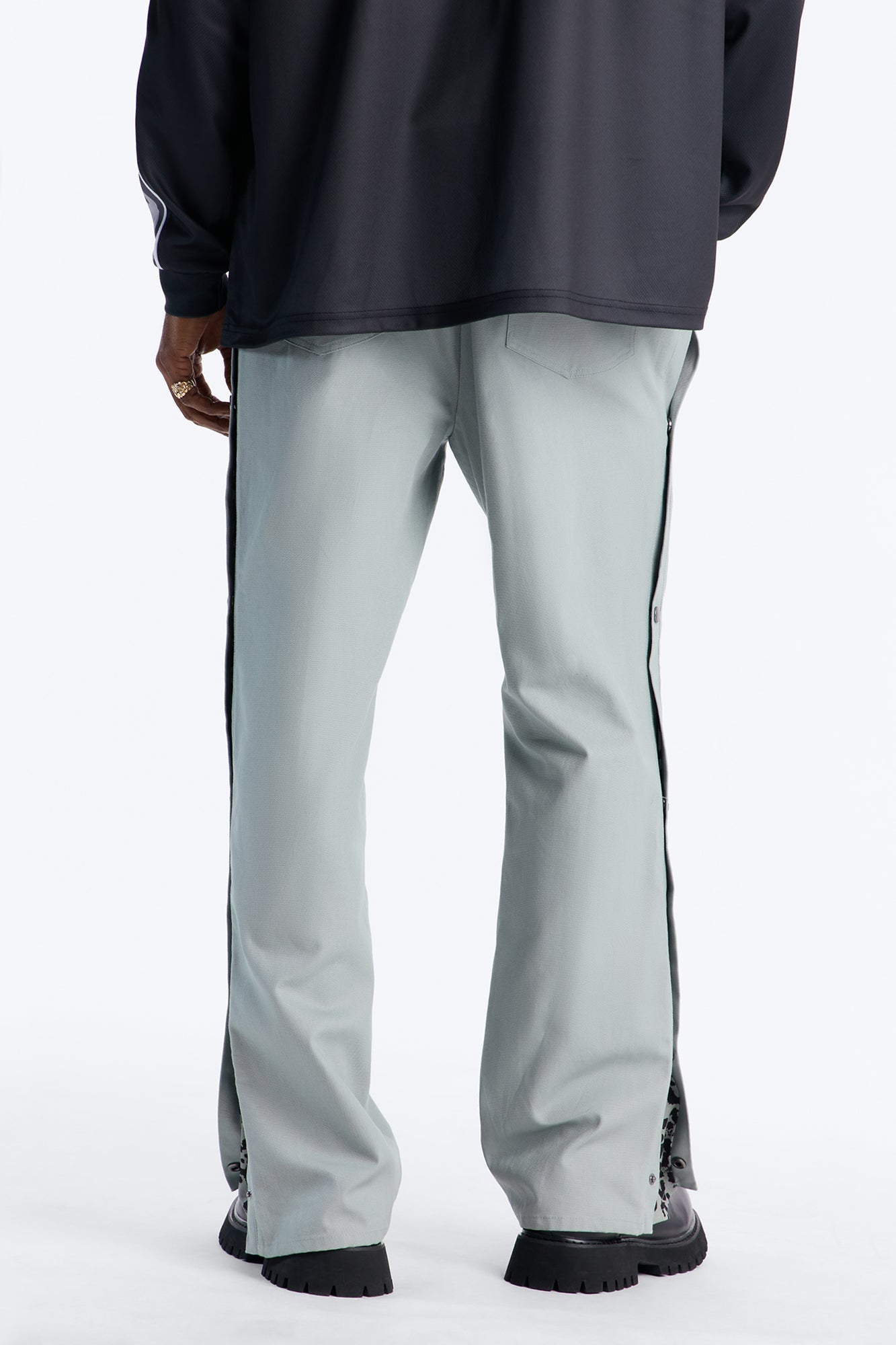 Straight Print Hint Studded Pant - Grey Fashion Nova
