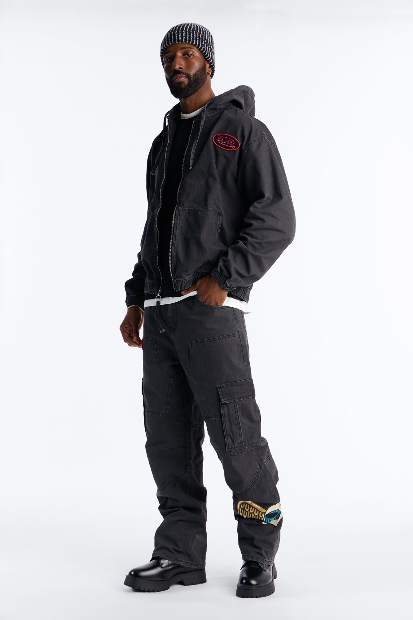 Von Dutch Eyeball Denim Zip Up Hoodie - Black Wash Fashion Nova