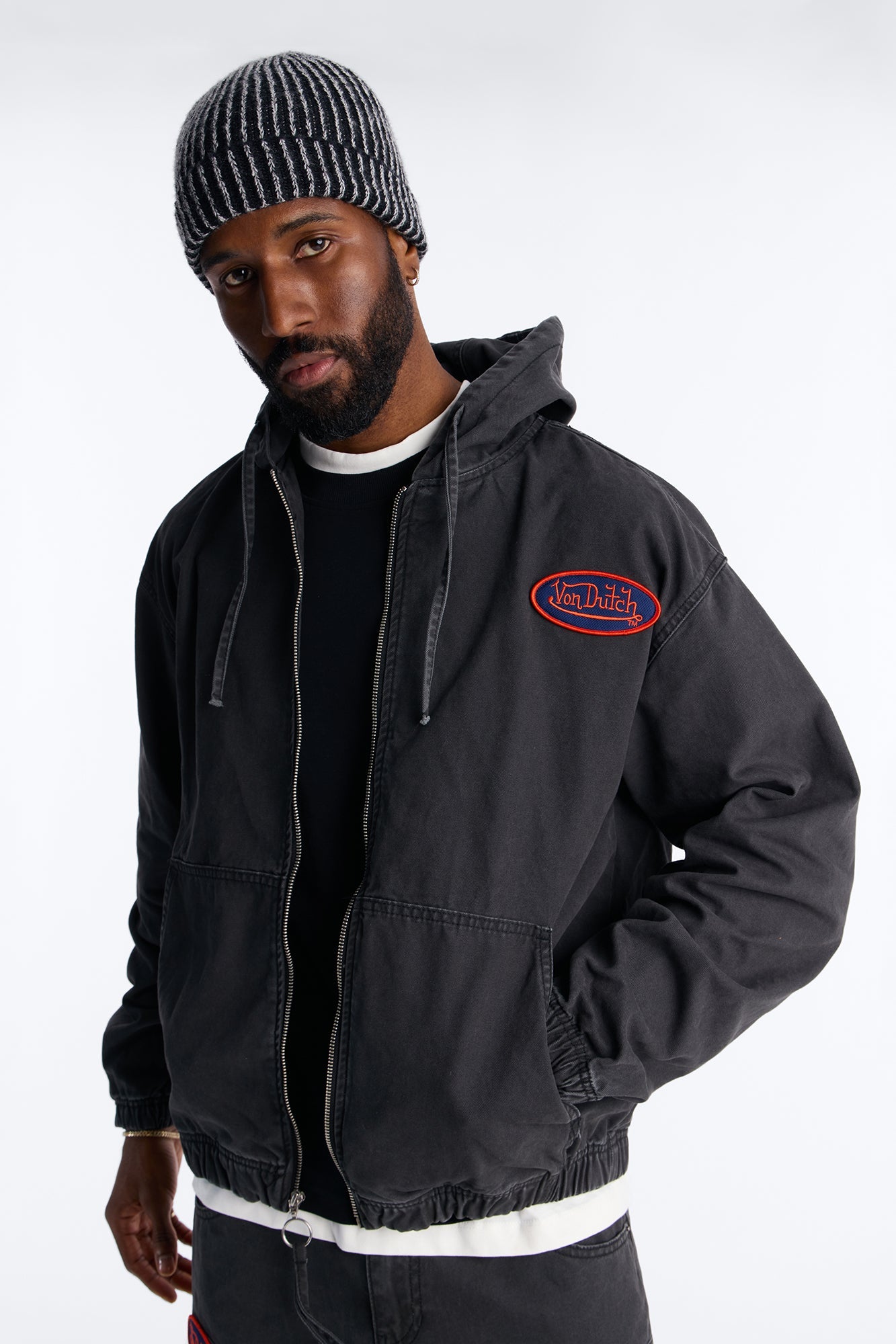 Von Dutch Eyeball Denim Zip Up Hoodie - Black Wash Fashion Nova