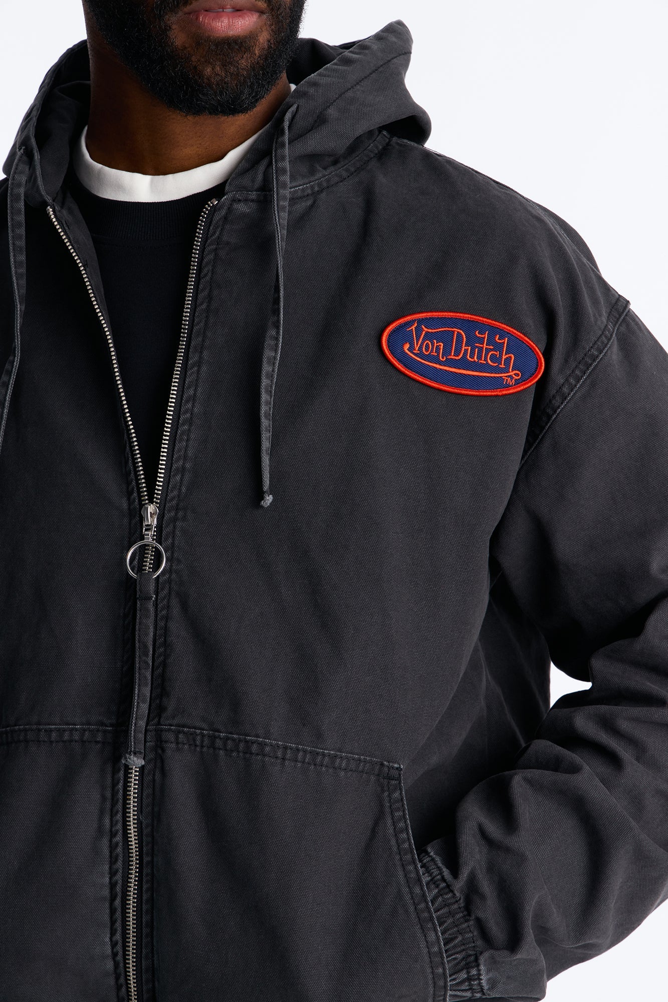 Von Dutch Eyeball Denim Zip Up Hoodie - Black Wash Fashion Nova