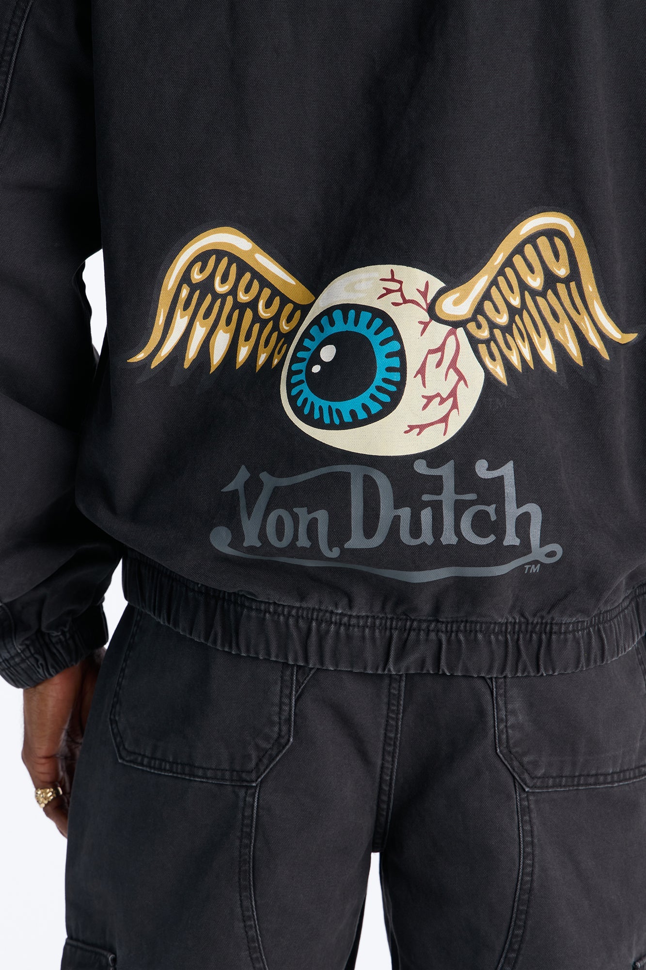 Von Dutch Eyeball Denim Zip Up Hoodie - Black Wash Fashion Nova