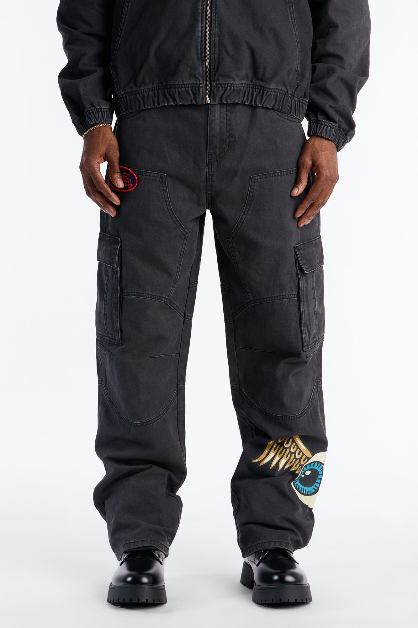 Von Dutch Baggy Flying Eyeball Jean - Black Wash Fashion Nova