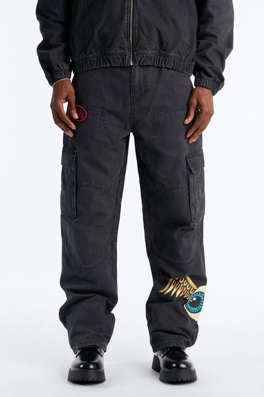 Von Dutch Baggy Flying Eyeball Jean - Black Wash Fashion Nova