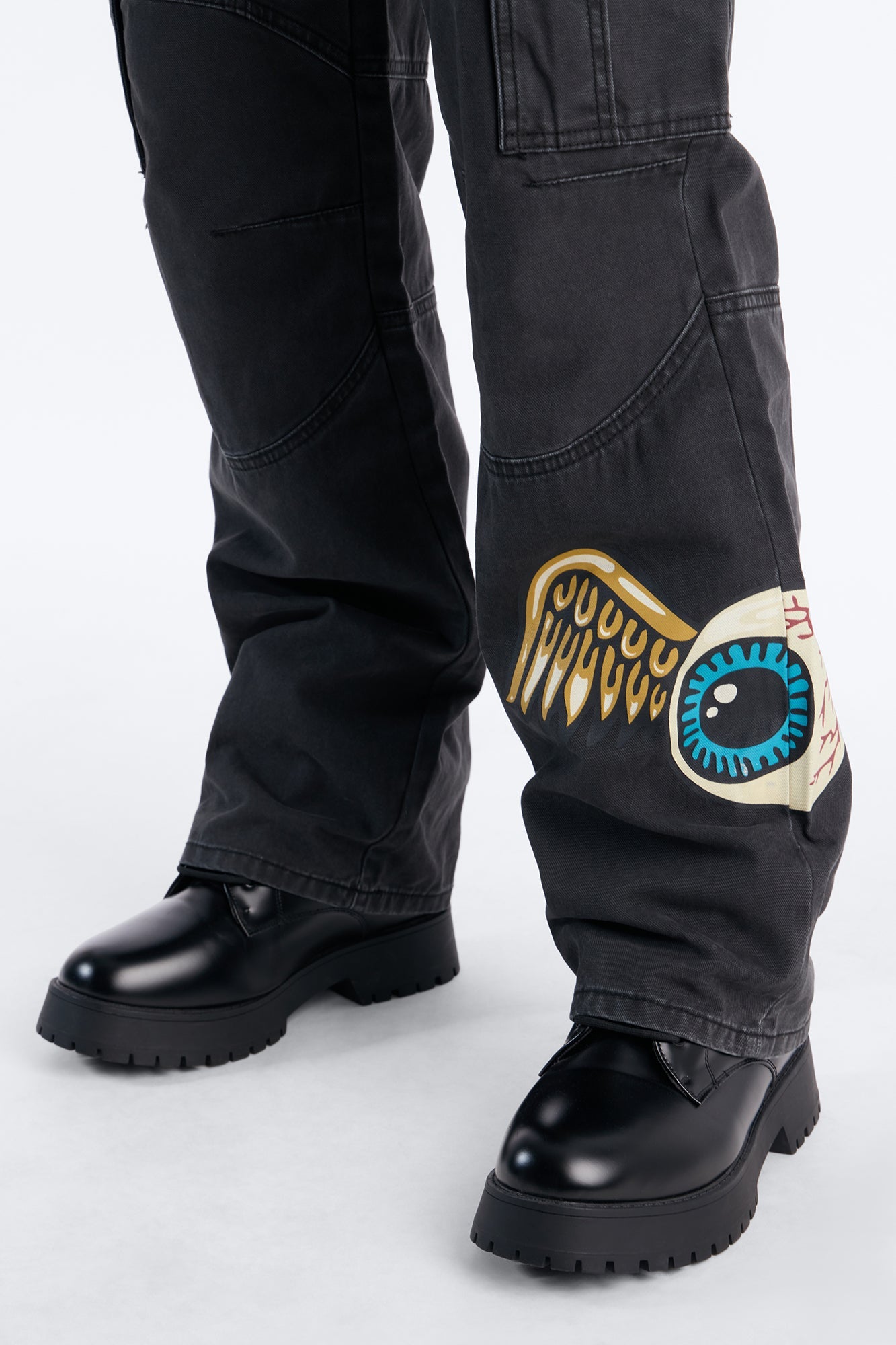 Von Dutch Baggy Flying Eyeball Jean - Black Wash Fashion Nova