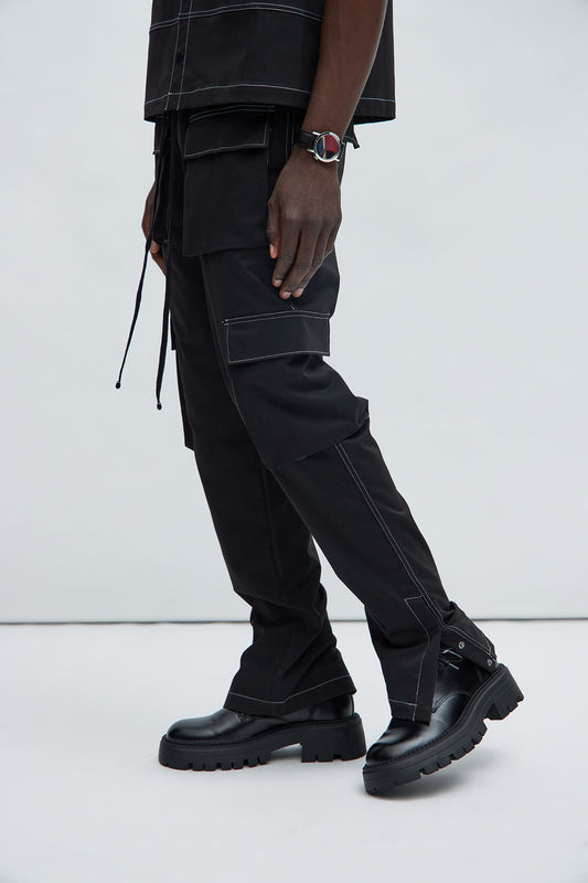 Curtis Contrast Stitch Relaxed Cargo Pants - Black Fashion Nova
