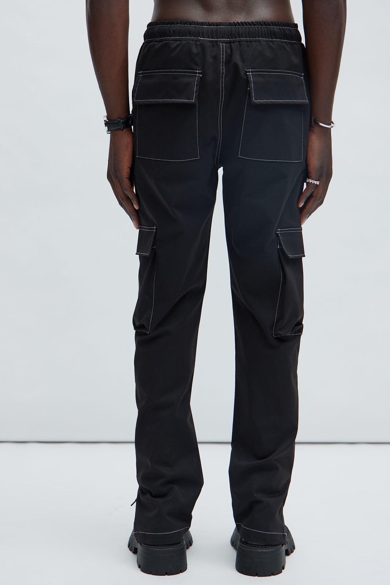 Curtis Contrast Stitch Relaxed Cargo Pants - Black Fashion Nova