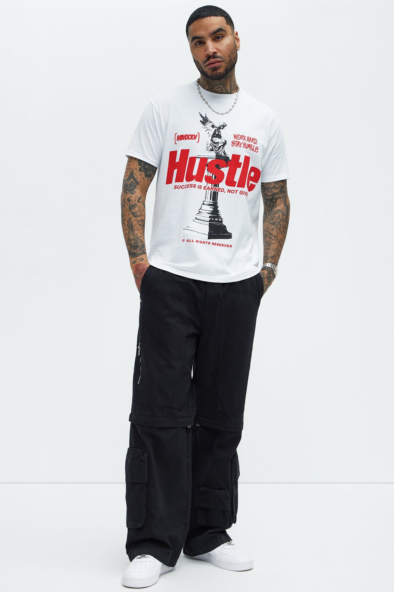 Hustle Statue Short Sleeve Tee - White Fashion Nova