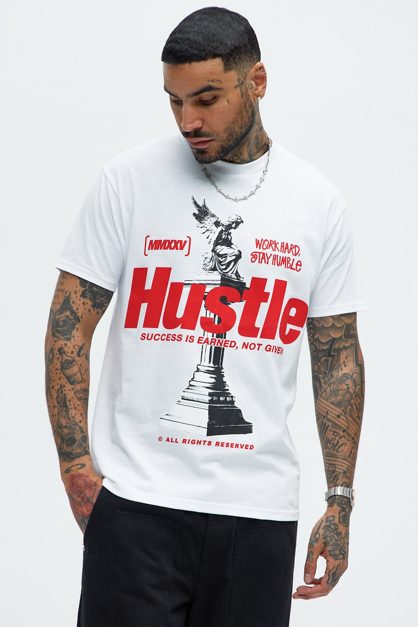 Hustle Statue Short Sleeve Tee - White Fashion Nova