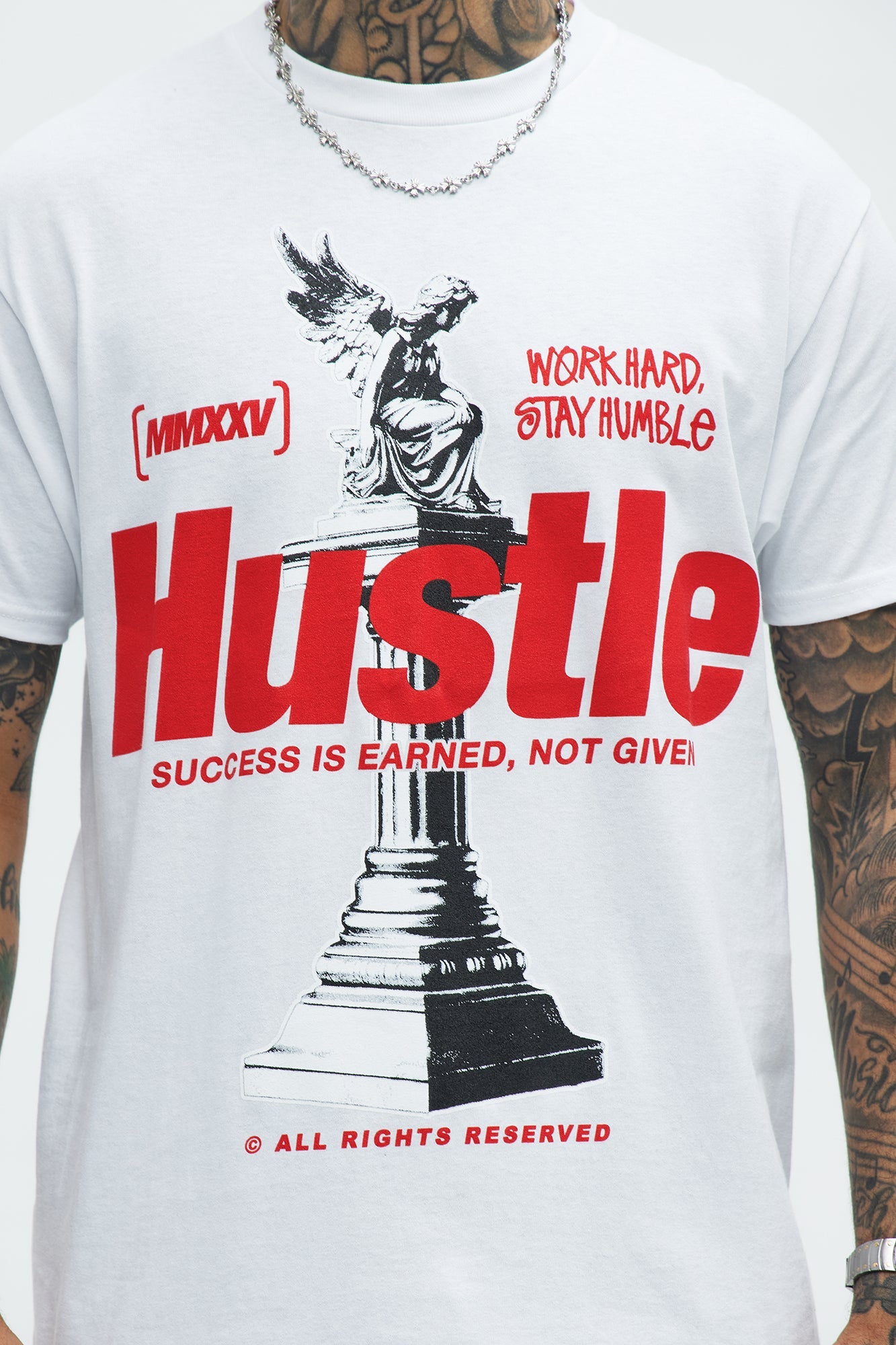 Hustle Statue Short Sleeve Tee - White Fashion Nova