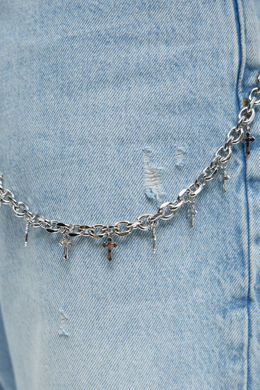 Euphoria Cross Pants Chain - Silver Fashion Nova
