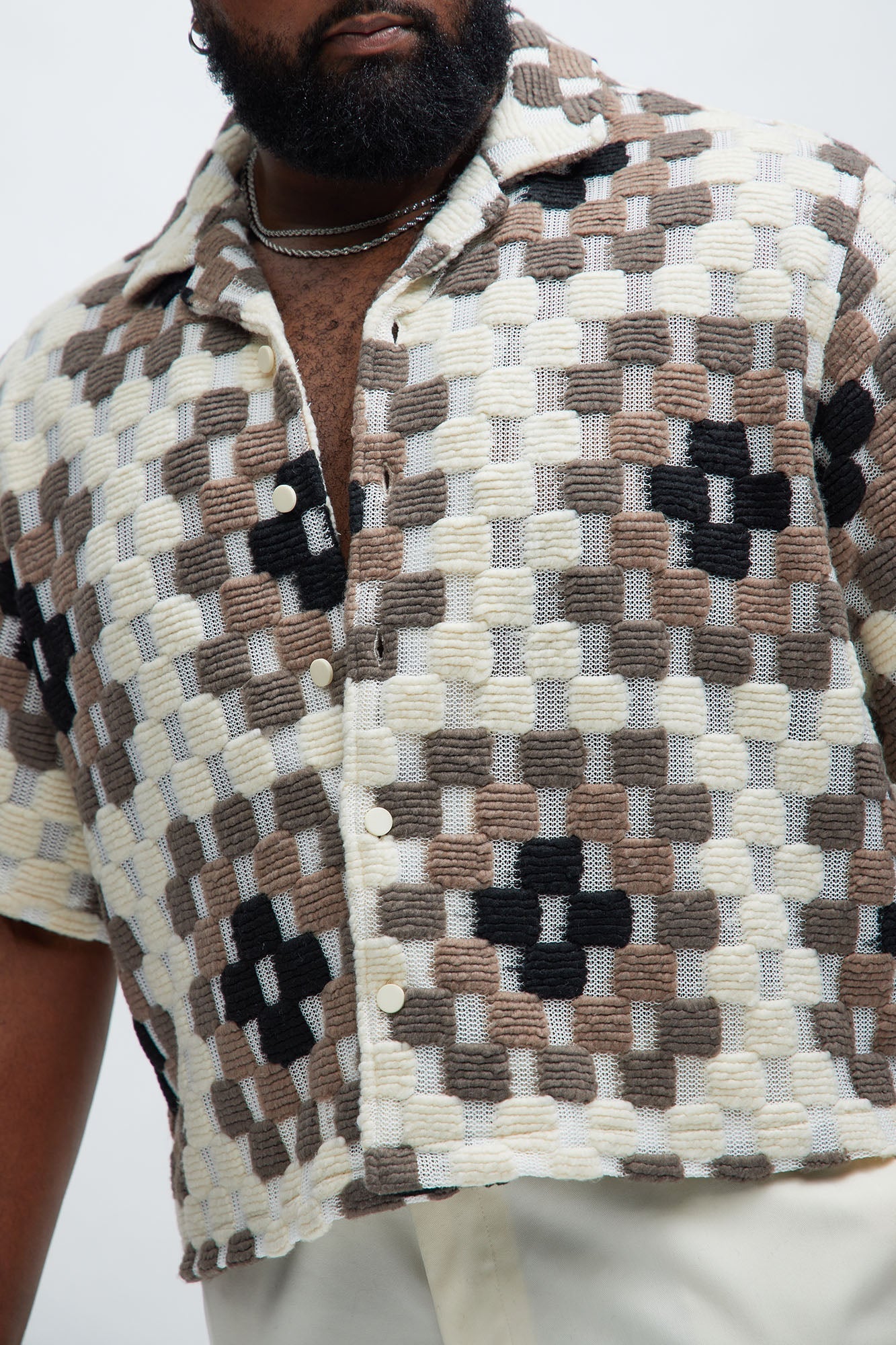 Gaston Jacquard Cropped Shirt - Brown/combo Fashion Nova