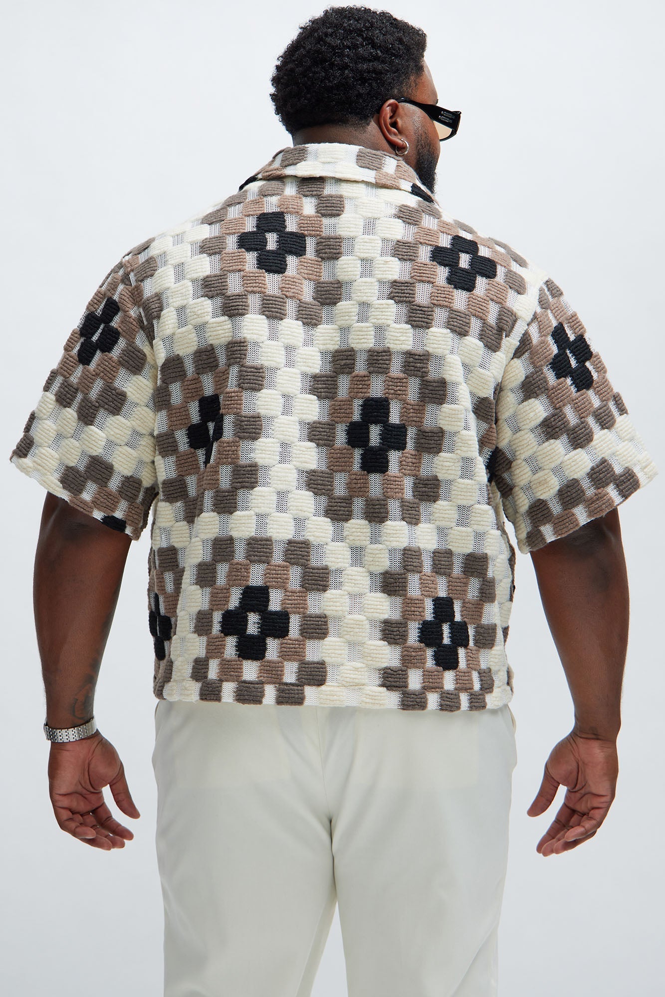 Gaston Jacquard Cropped Shirt - Brown/combo Fashion Nova