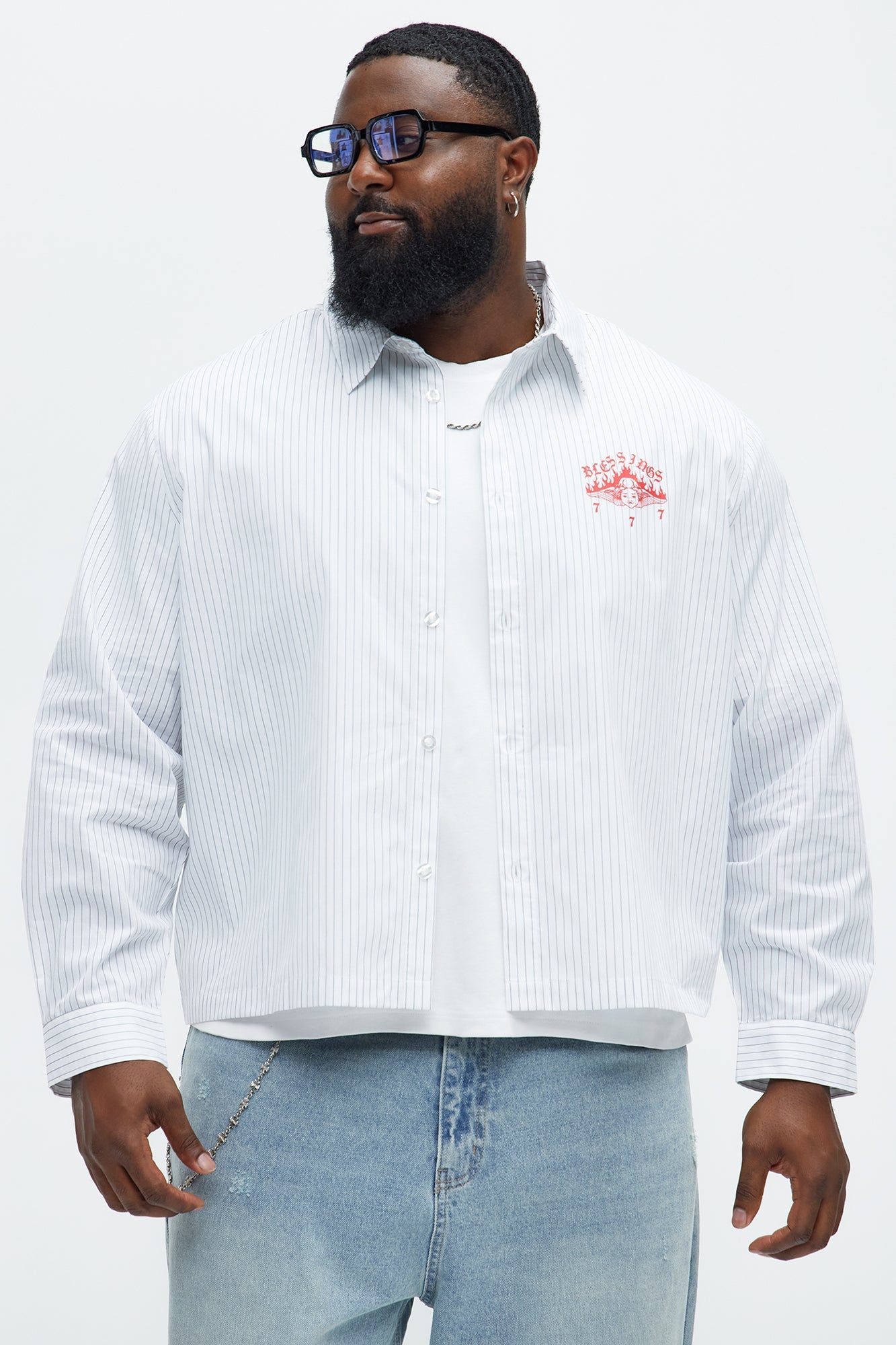 Cropped Saints And Sinners Long Sleeve Button Up - White Fashion Nova