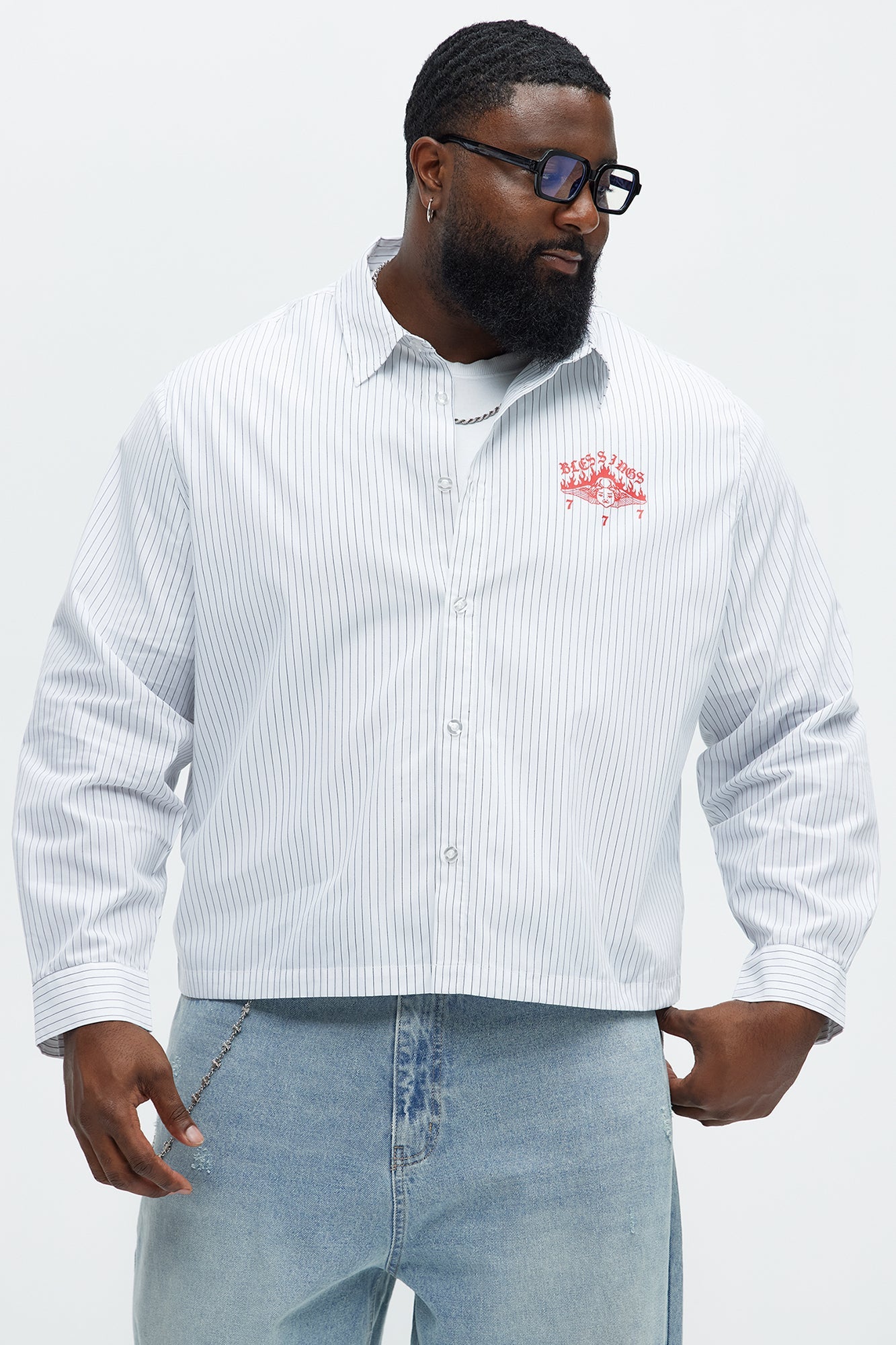 Cropped Saints And Sinners Long Sleeve Button Up - White Fashion Nova