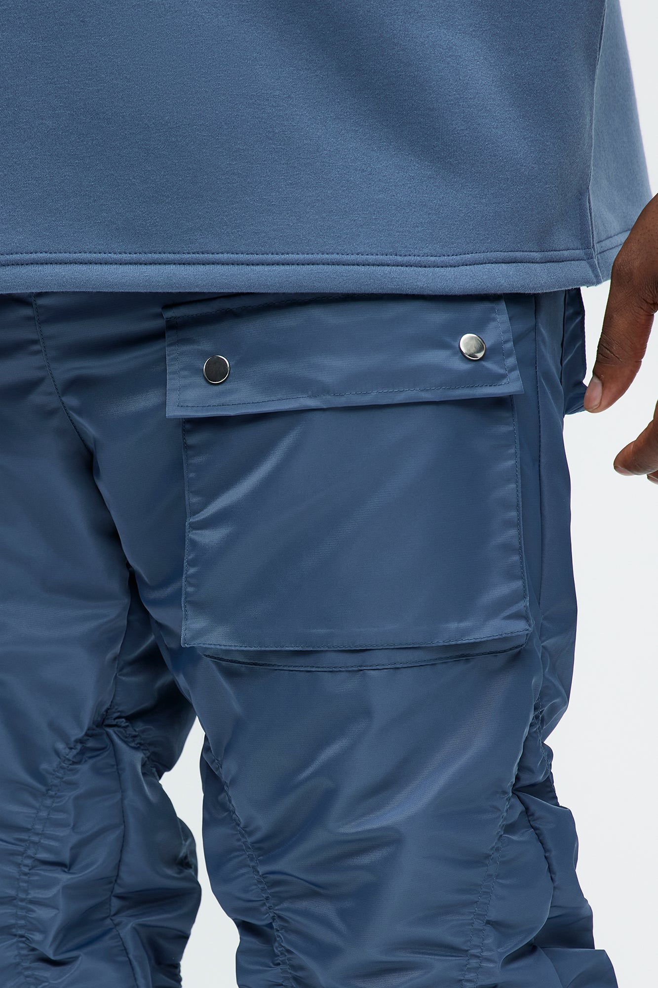 Scrunched Flared Nylon Cargo Pants - Blue Fashion Nova