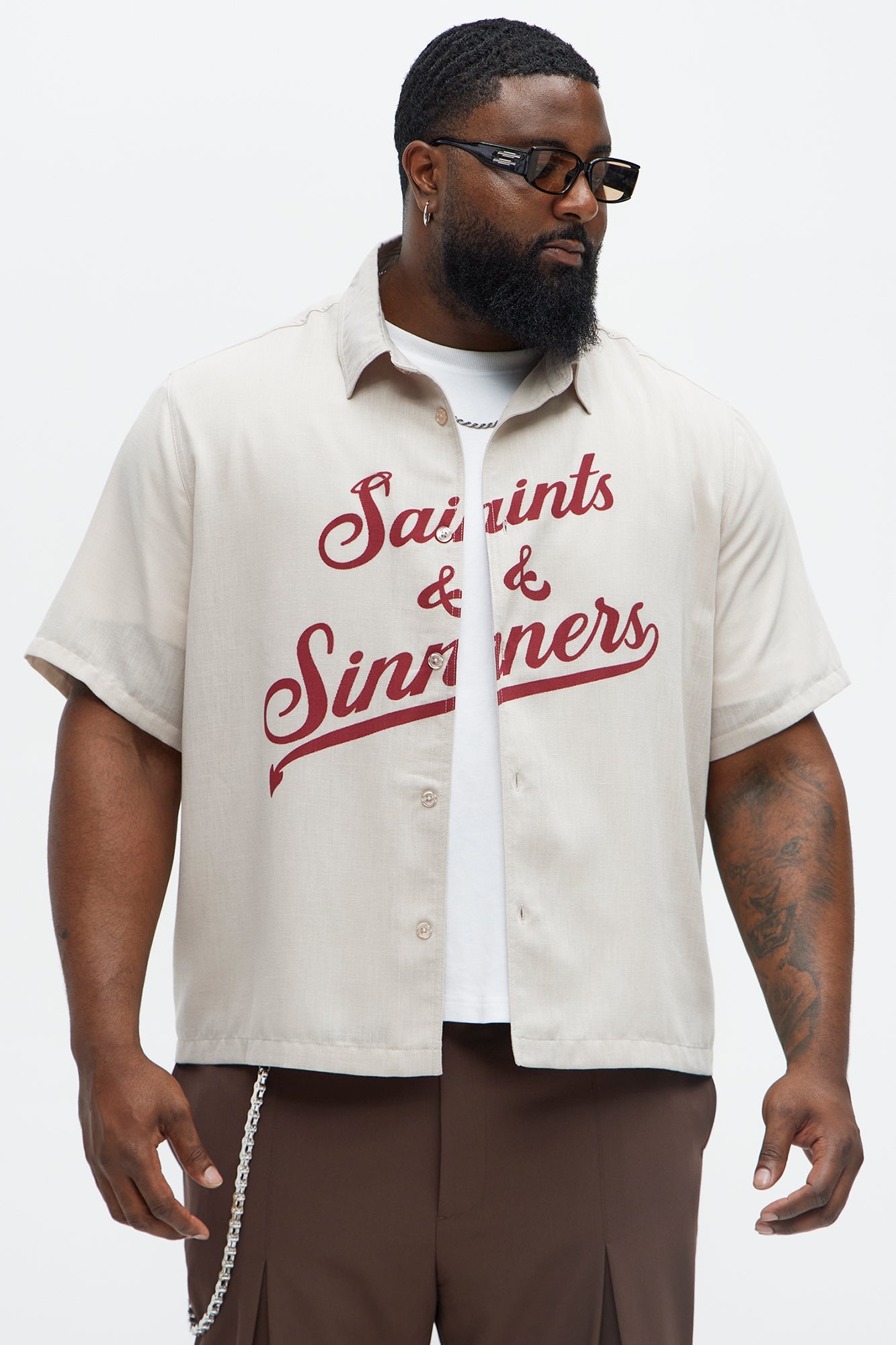 Saints And Sinners Full Button Shirt - Tan Fashion Nova