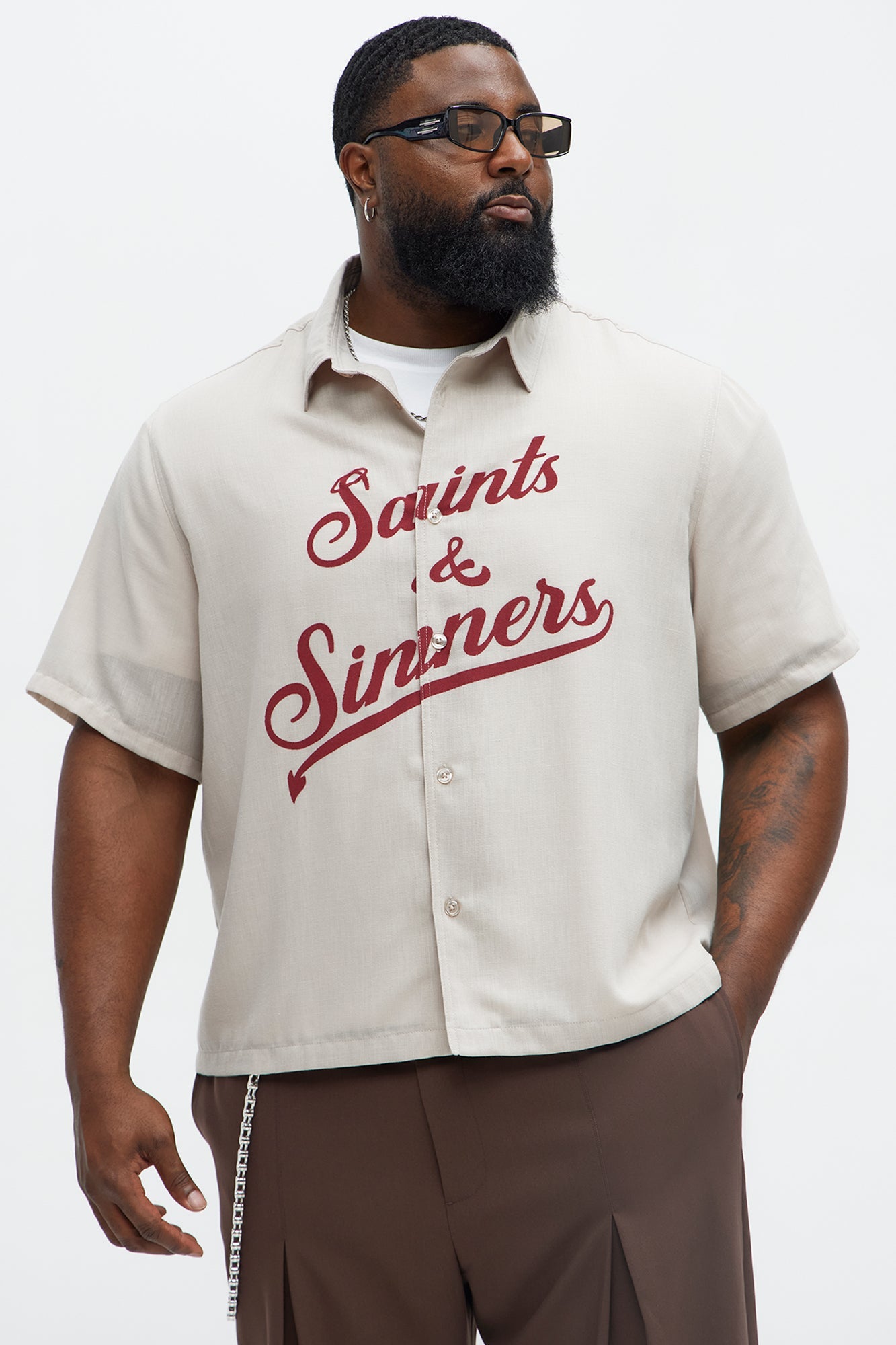 Saints And Sinners Full Button Shirt - Tan Fashion Nova