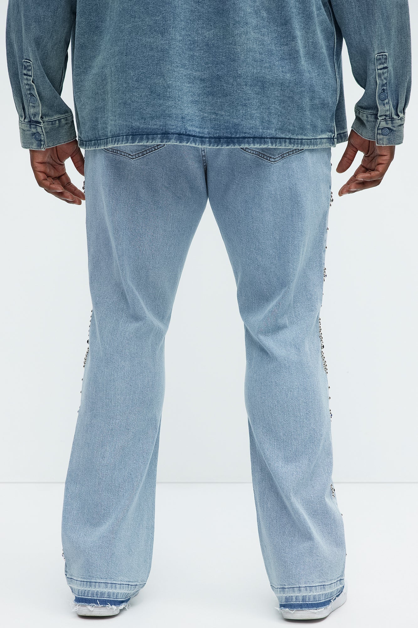 Western Studded Stacked Slim Flare Jeans - Light Wash Fashion Nova