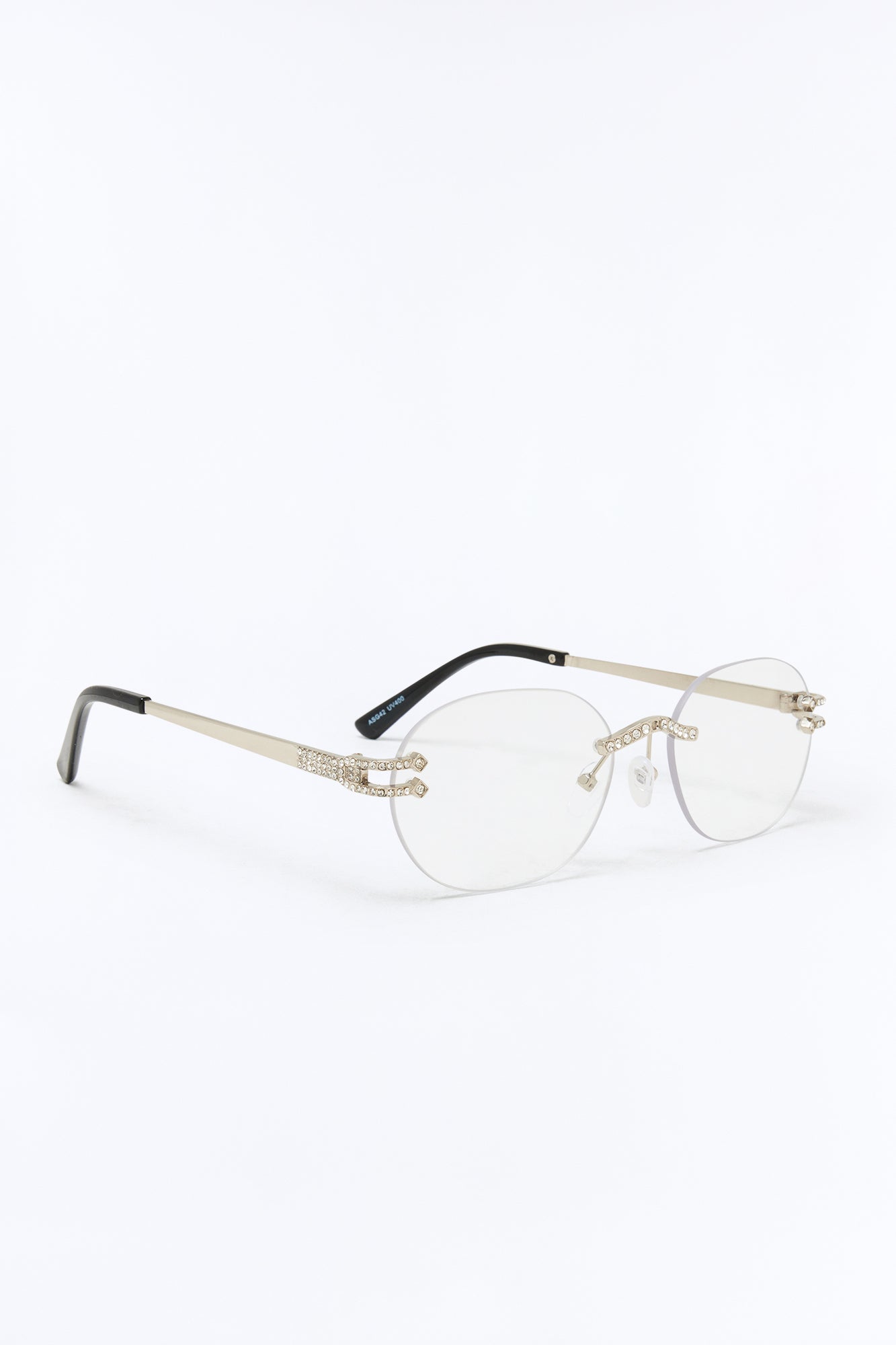 Embellished Round Frameless Metal Sunglasses - Silver Fashion Nova