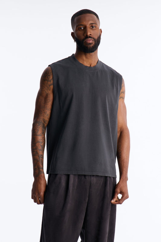 Cropped Muscle Tee - Black Wash Fashion Nova