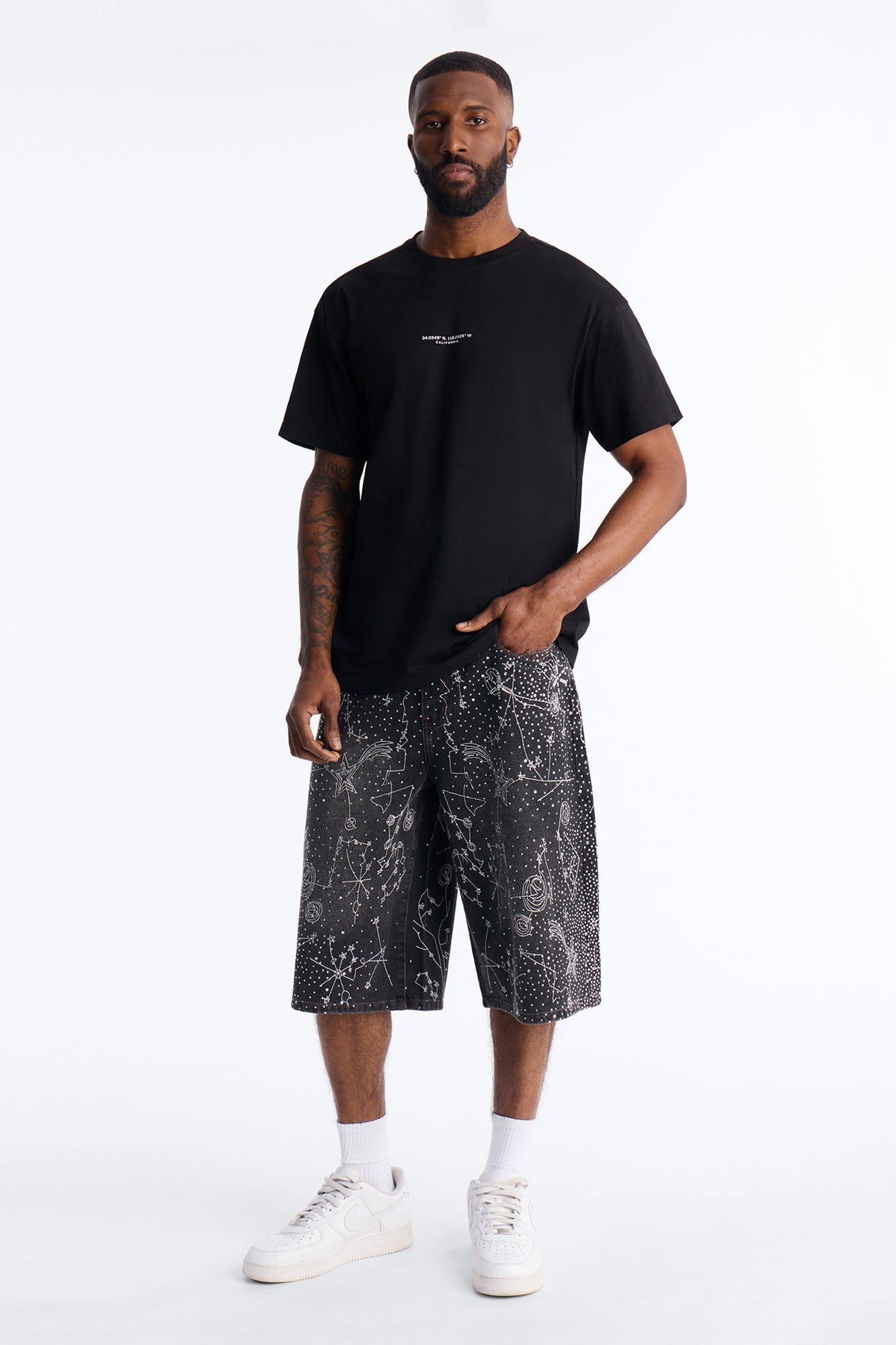 Rhinestone Interstellar Baggy Denim Short - Black Wash Fashion Nova