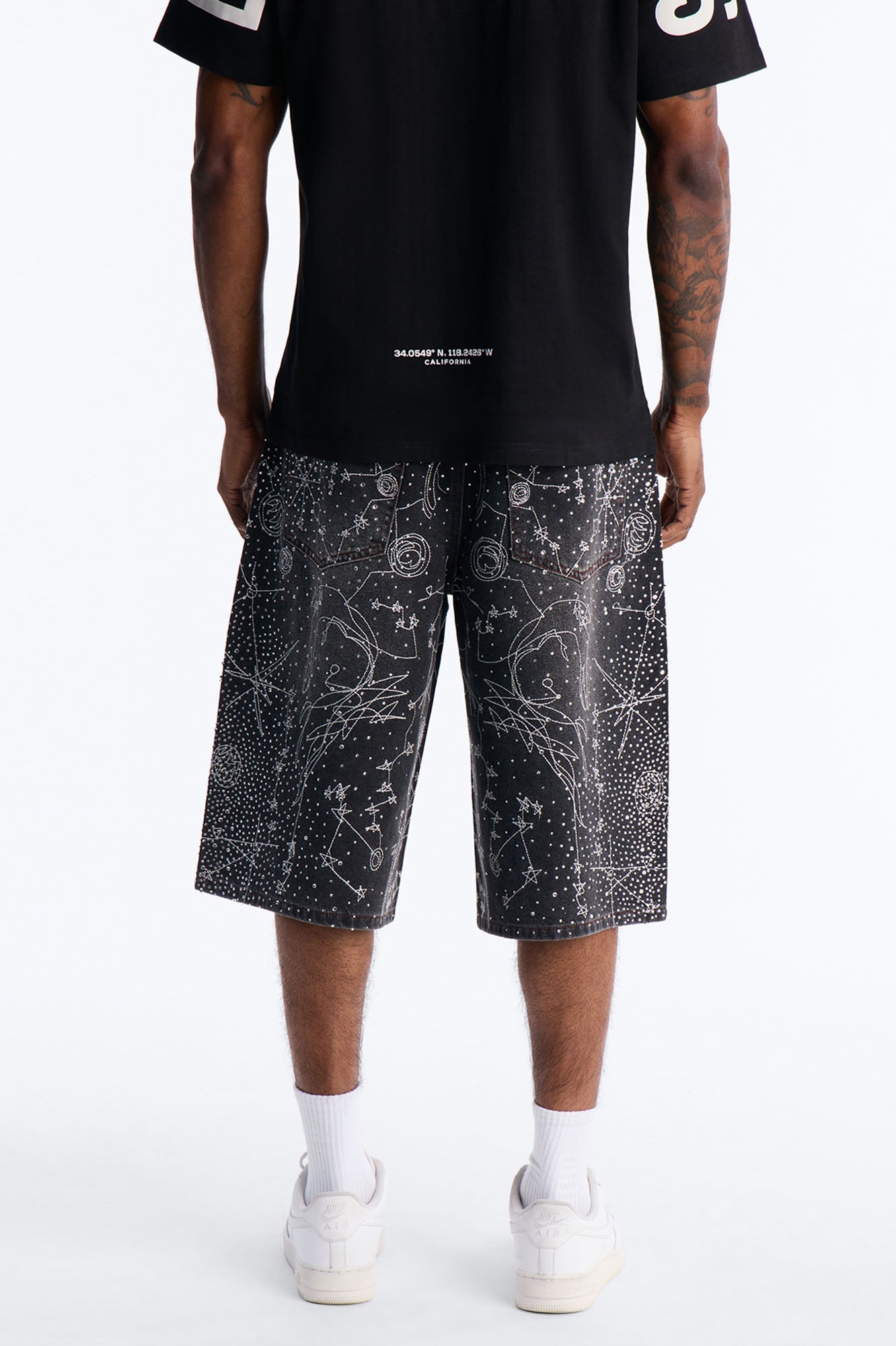 Rhinestone Interstellar Baggy Denim Short - Black Wash Fashion Nova