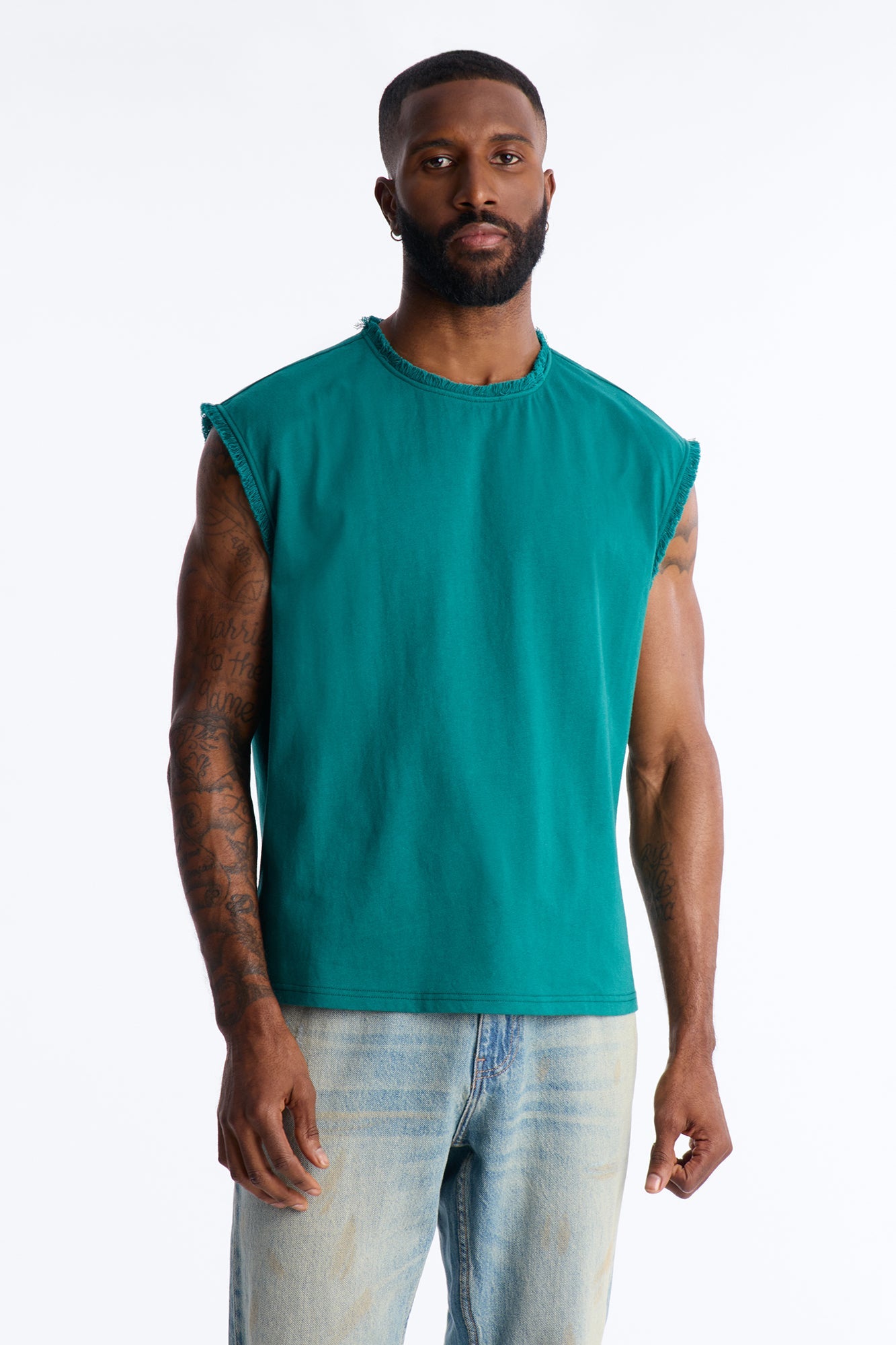 Relaxed Raw Edge Muscle Tee - Hunter Green Fashion Nova