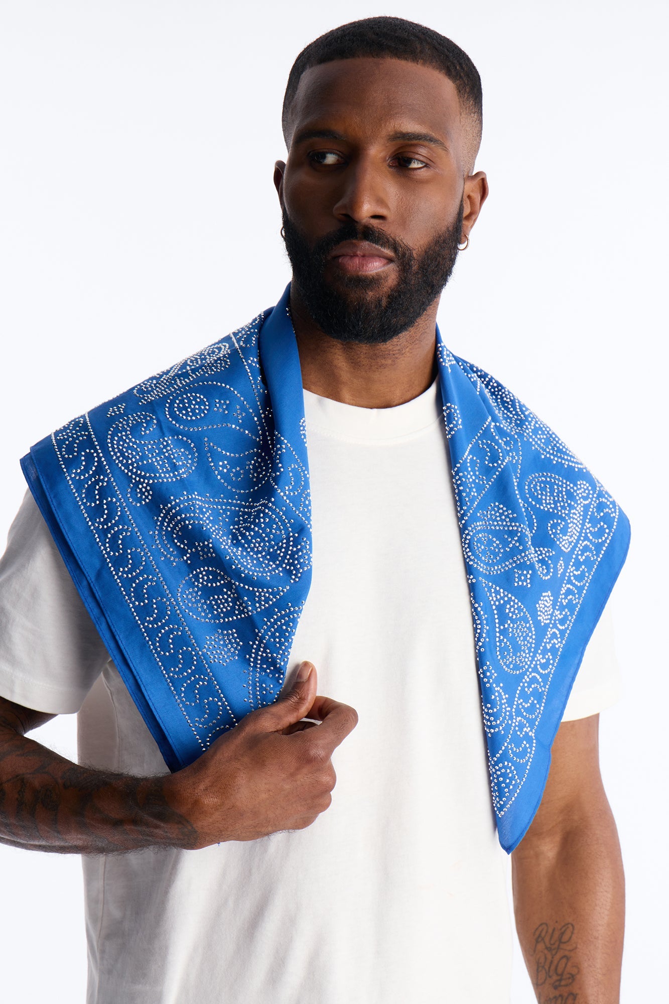 Rhinestone Embellished Paisley Bandana - Blue Fashion Nova