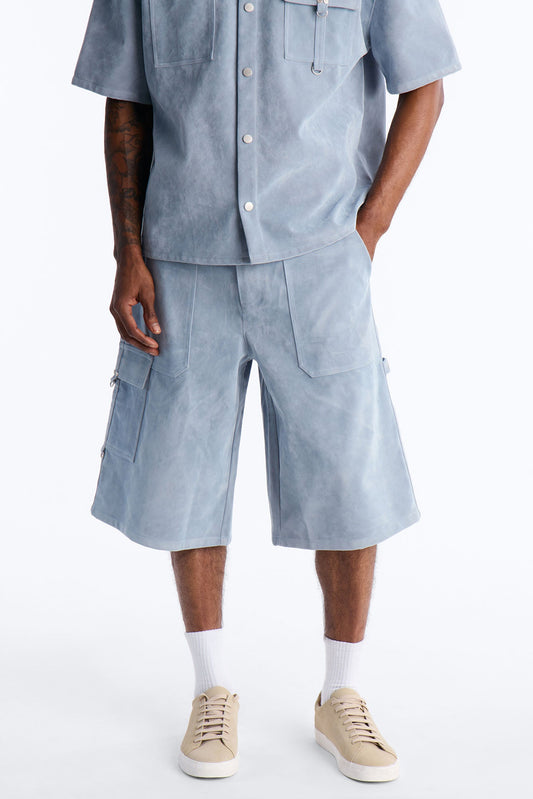 Baggy Freedom Ranch Faux Suede Utility Short - Light Blue Fashion Nova