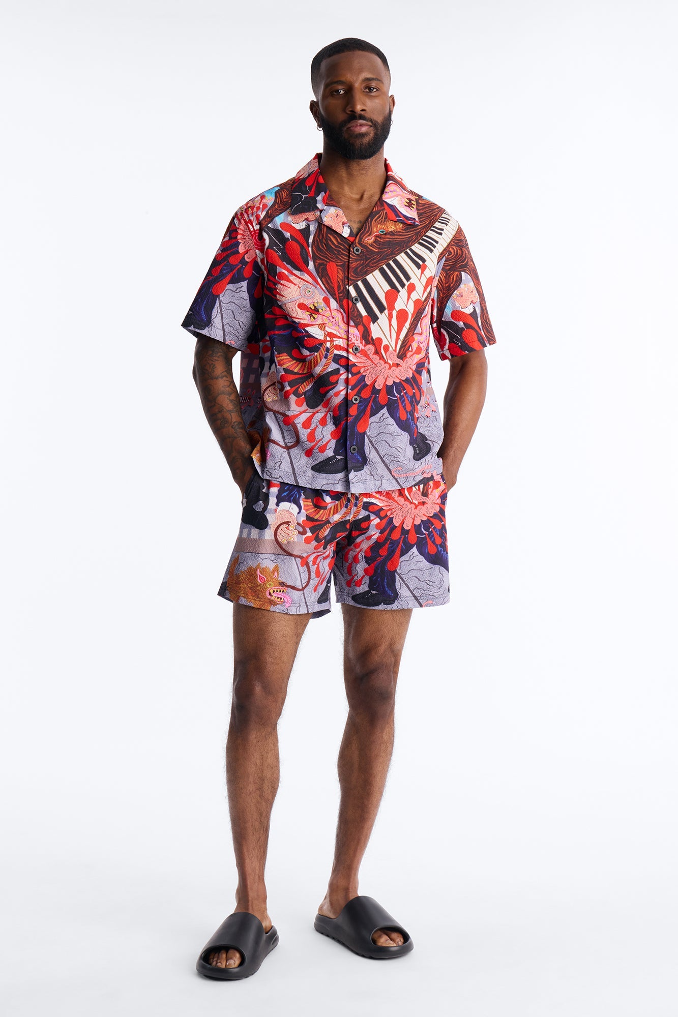 Relaxed Jazz Engine Seersucker Cuban Button Up Shirt - Multi Color Fashion Nova