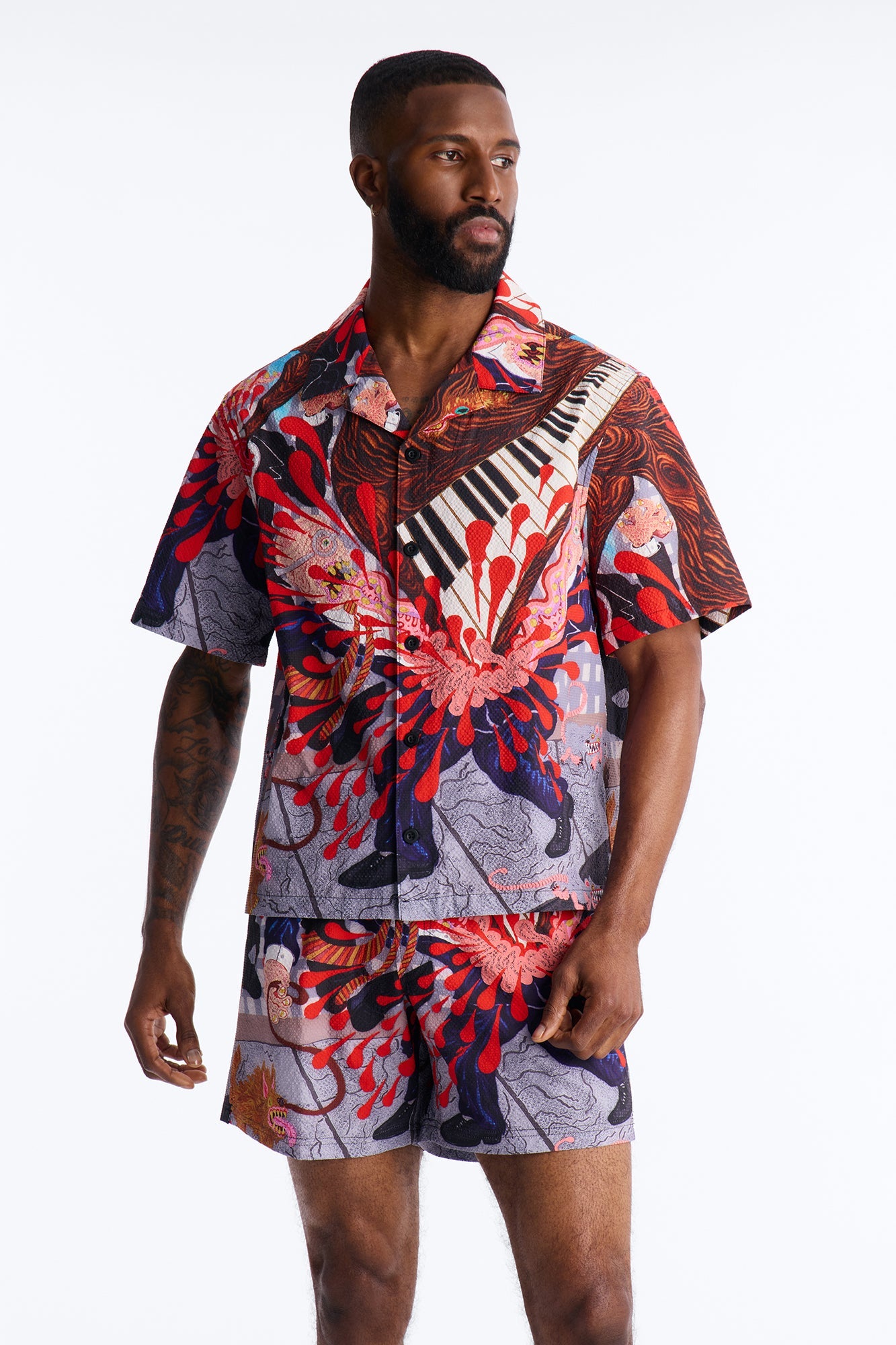 Relaxed Jazz Engine Seersucker Cuban Button Up Shirt - Multi Color Fashion Nova
