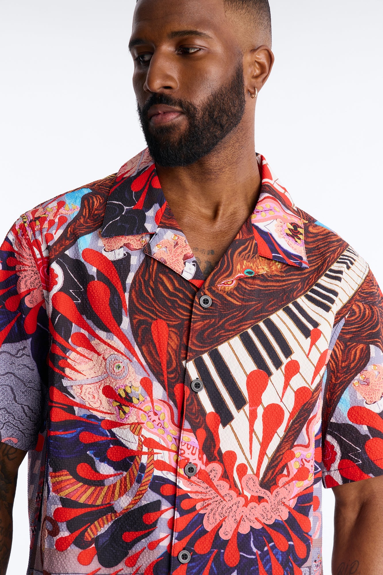 Relaxed Jazz Engine Seersucker Cuban Button Up Shirt - Multi Color Fashion Nova