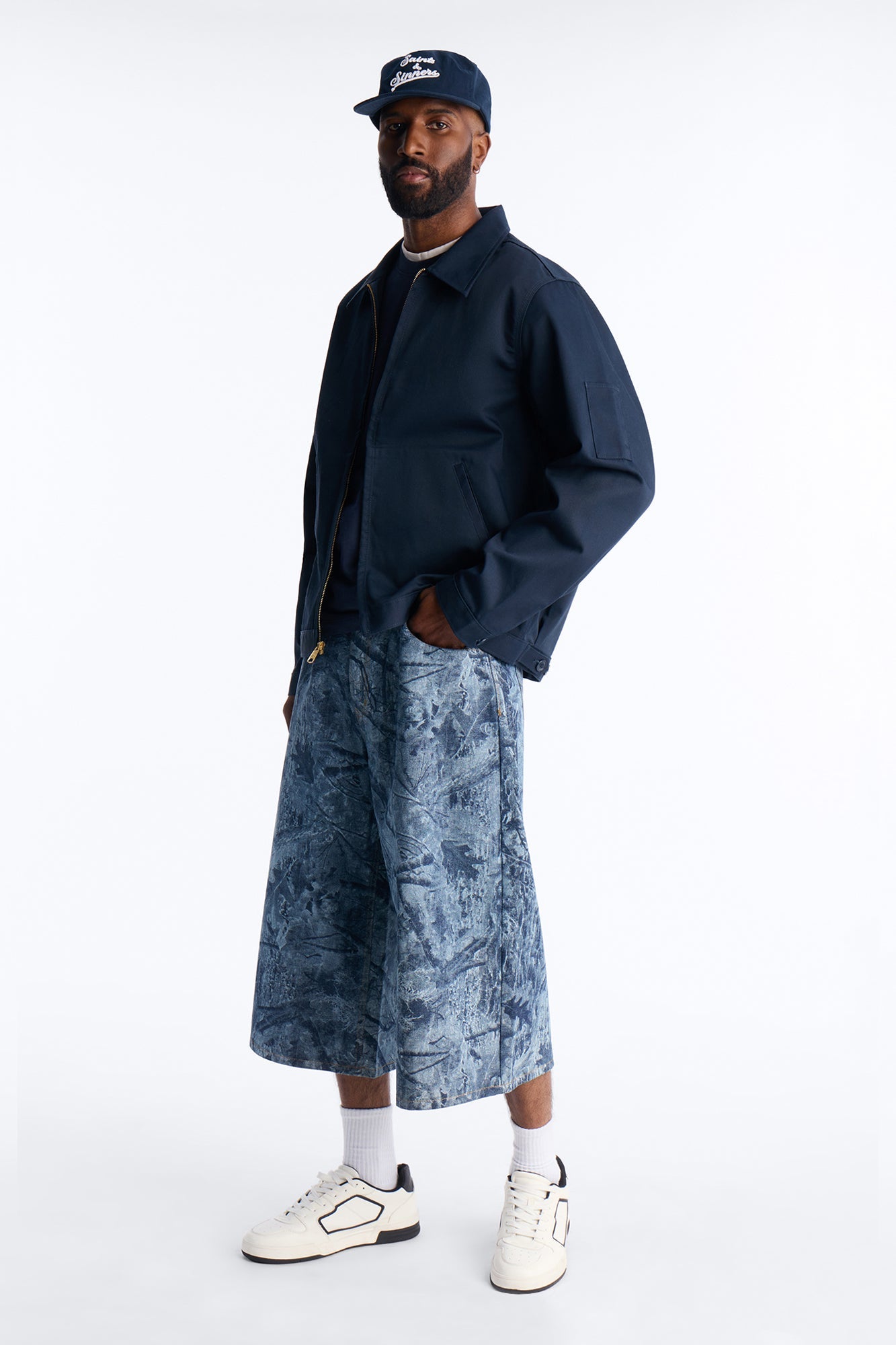 Super Baggy Concrete Camo Denim Short - Medium Blue Wash Fashion Nova