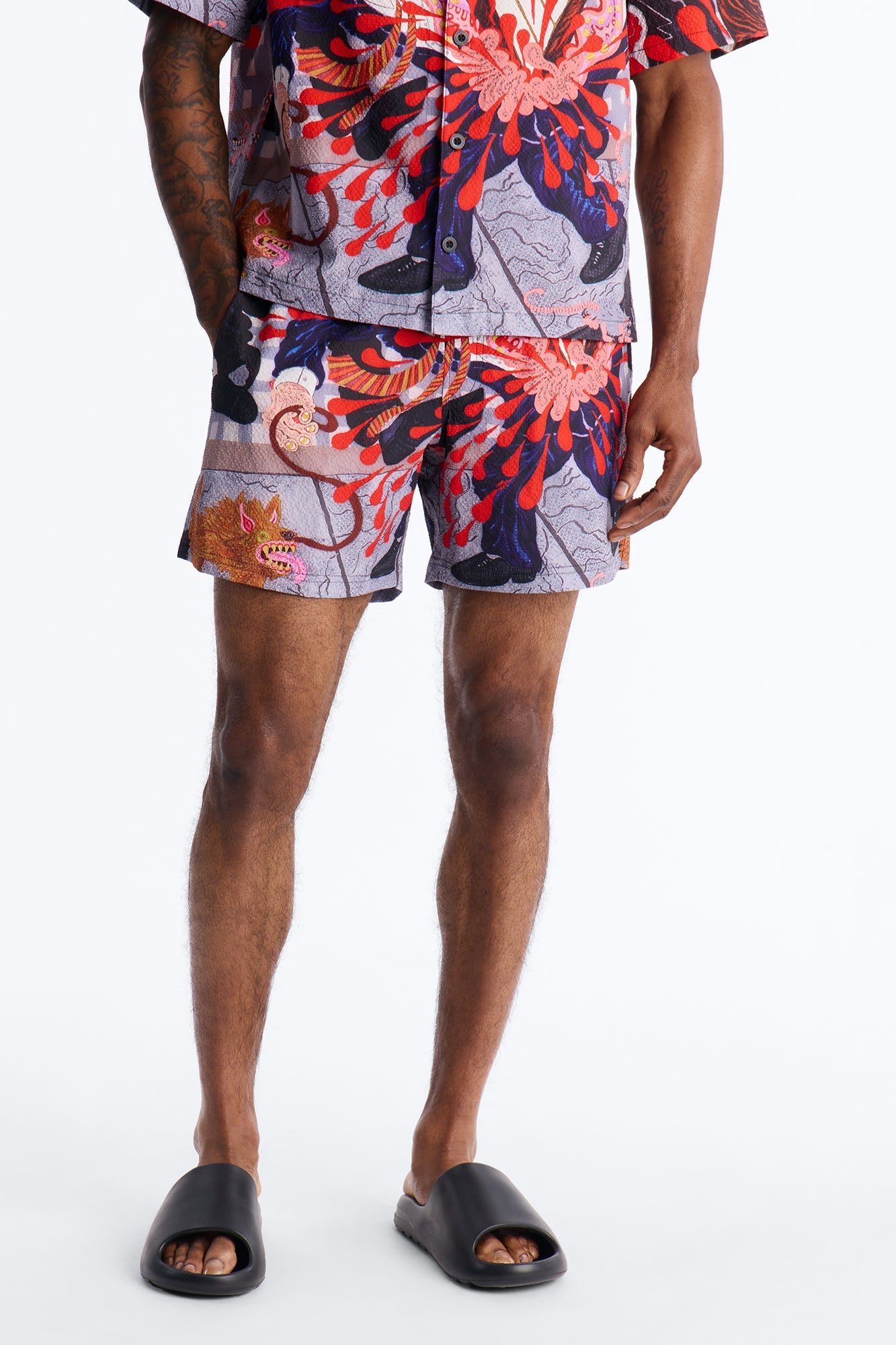 Jazz Engine Seersucker Swim Trunk 6″ - Multi Color Fashion Nova
