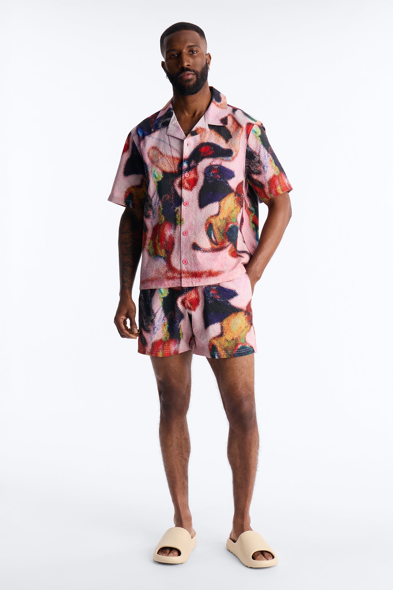 Relaxed Euphoric Blur Seersucker Cuban Button Up Shirt - Multi Color Fashion Nova
