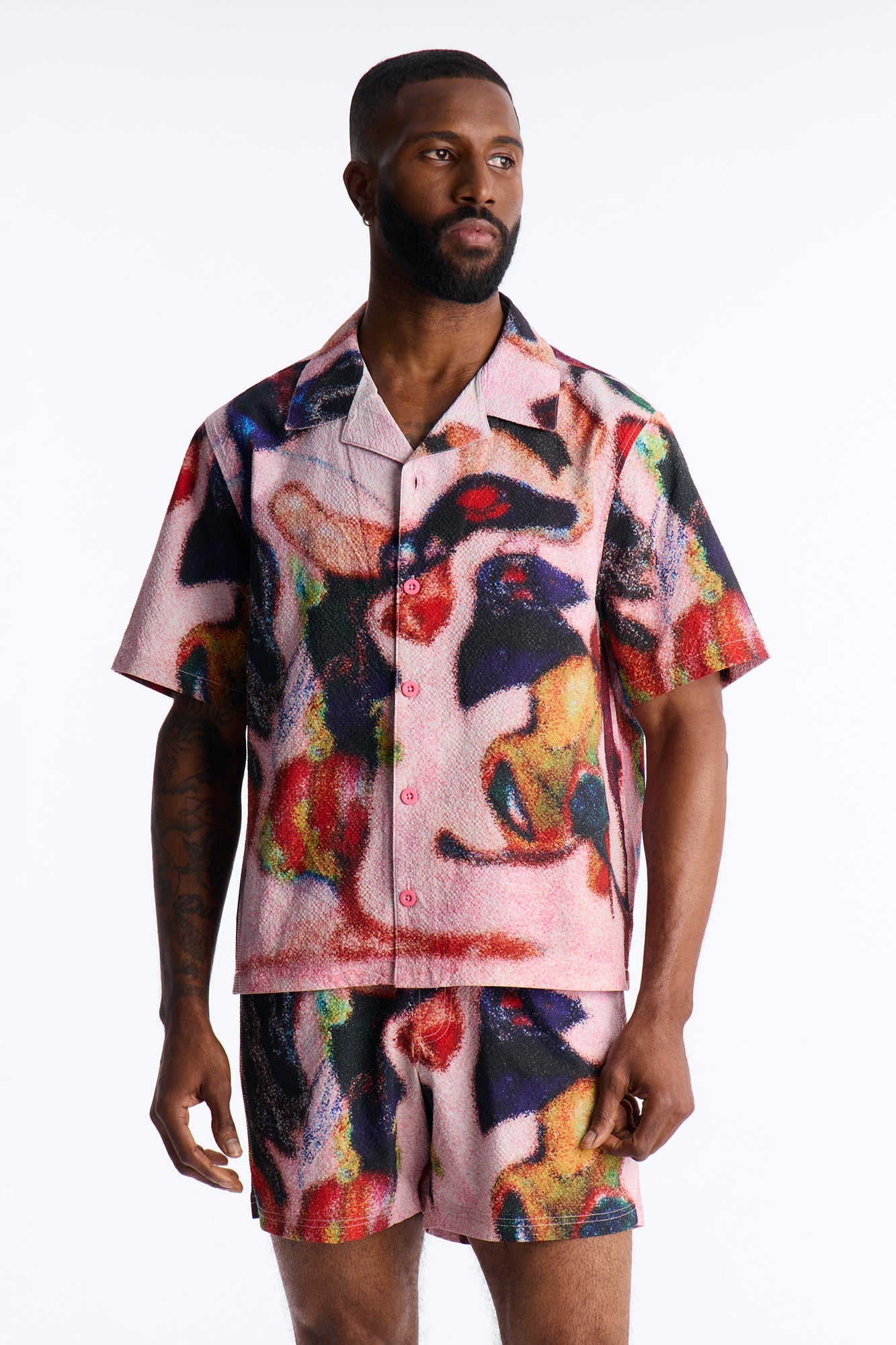 Relaxed Euphoric Blur Seersucker Cuban Button Up Shirt - Multi Color Fashion Nova