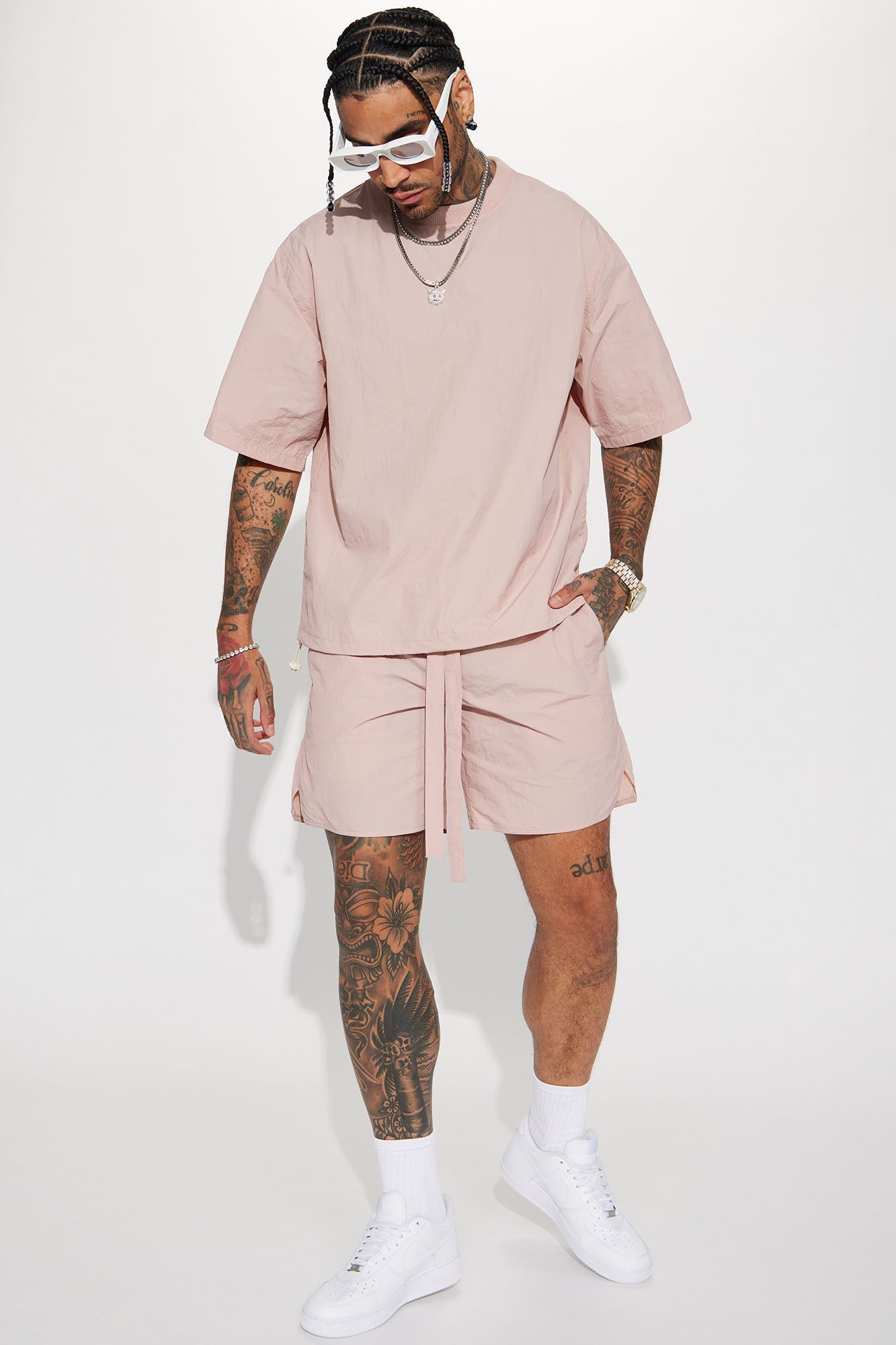 Batter Up Crinkle Nylon Volley Shorts - Mauve Fashion Nova