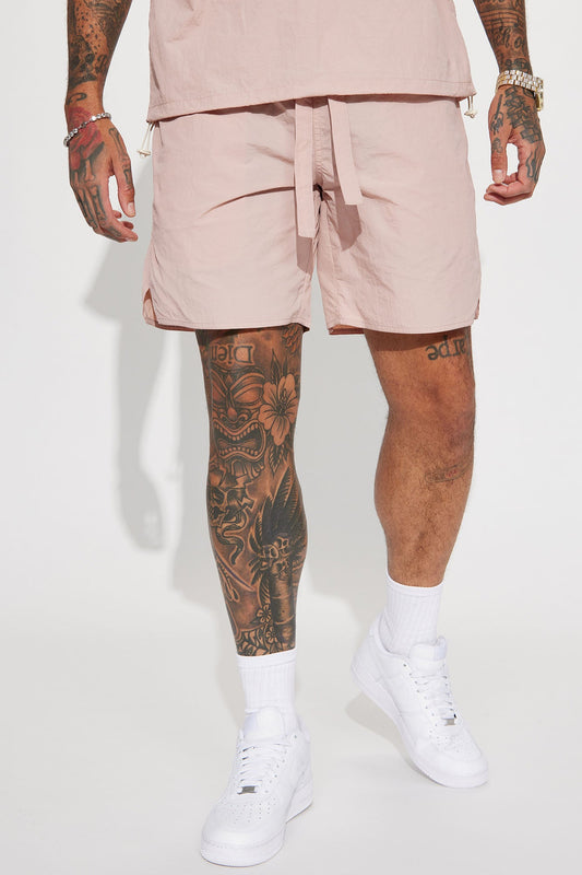 Batter Up Crinkle Nylon Volley Shorts - Mauve Fashion Nova