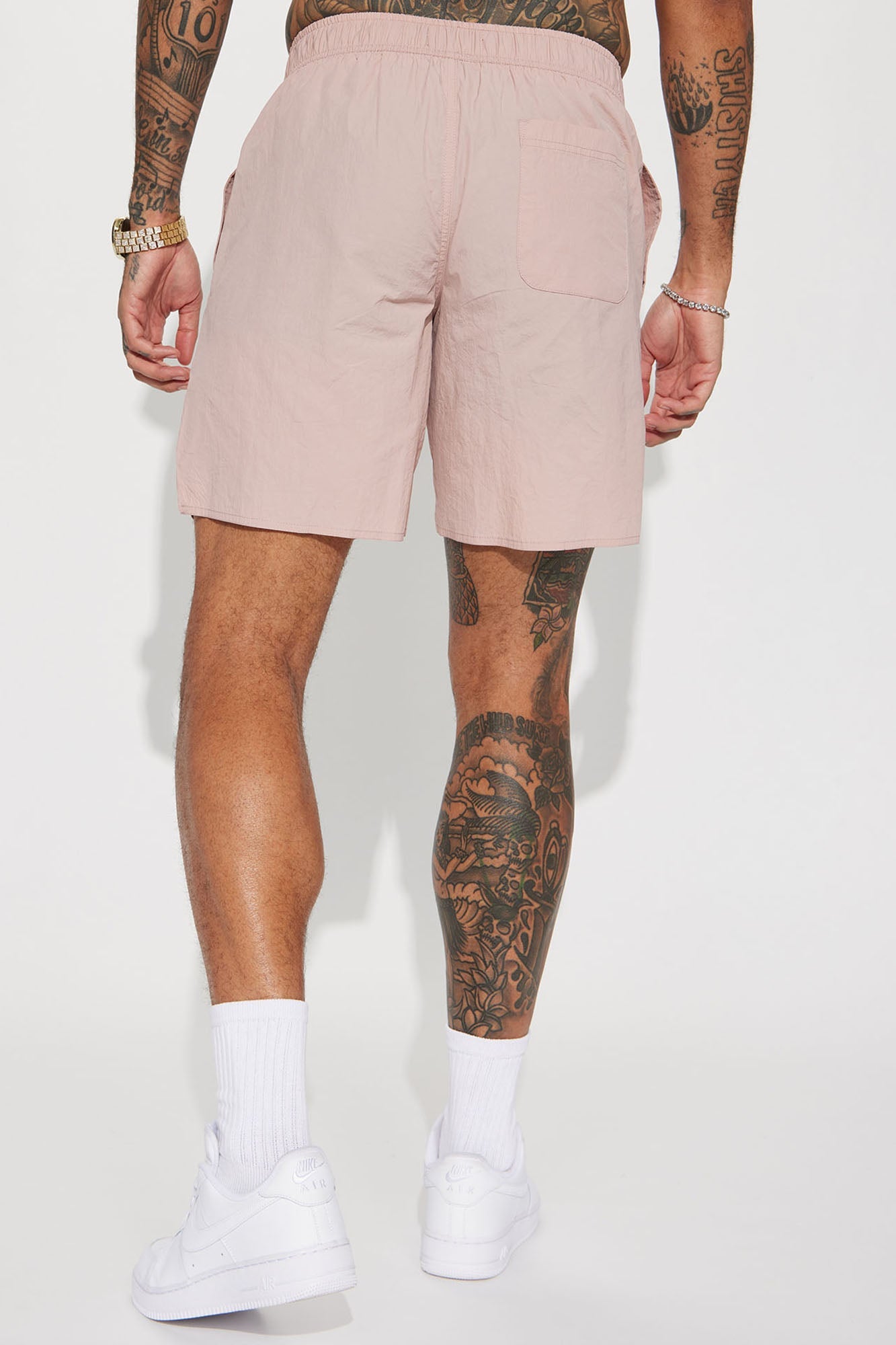 Batter Up Crinkle Nylon Volley Shorts - Mauve Fashion Nova