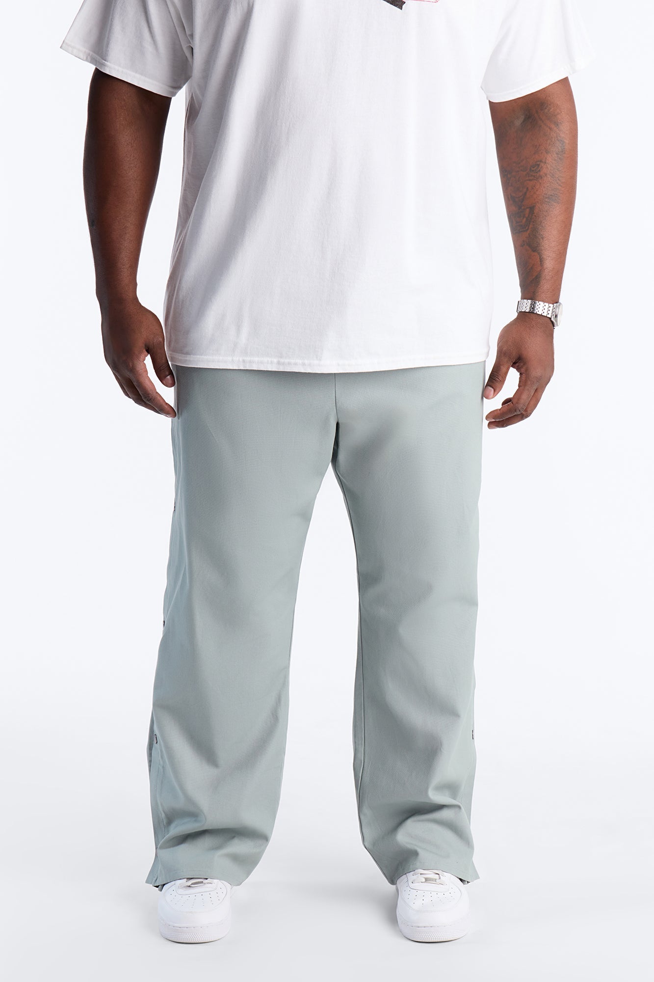 Straight Print Hint Studded Pant - Grey Fashion Nova
