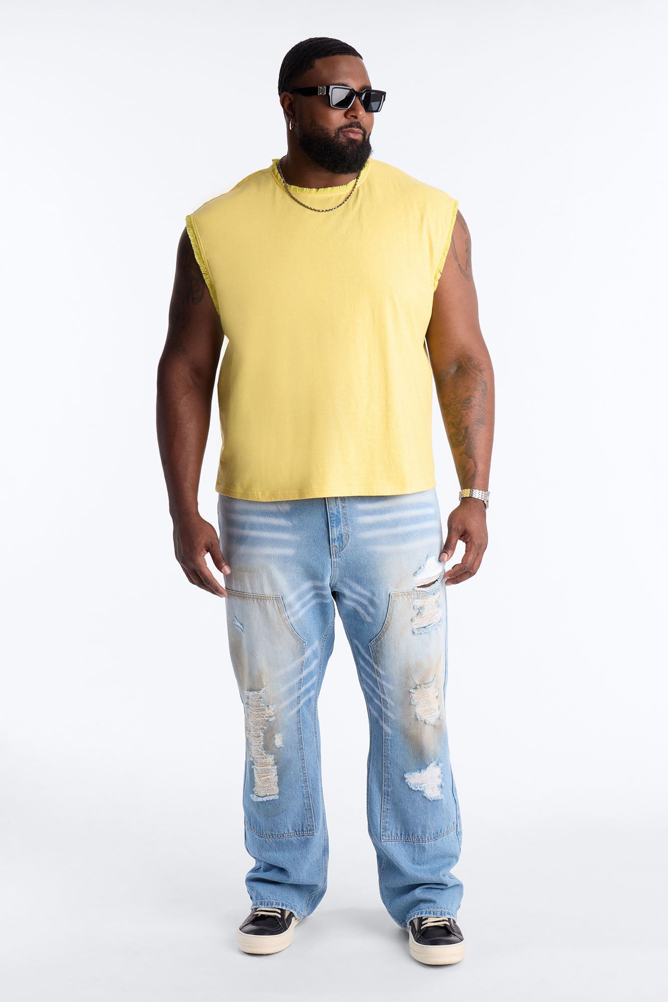 Relaxed Raw Edge Muscle Tee - Yellow Fashion Nova