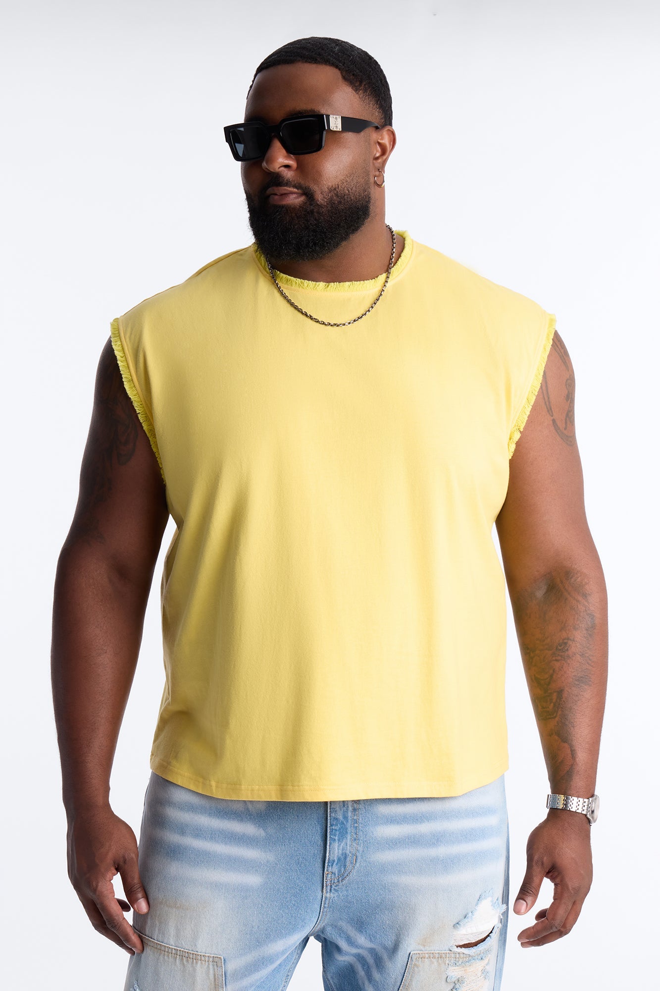 Relaxed Raw Edge Muscle Tee - Yellow Fashion Nova