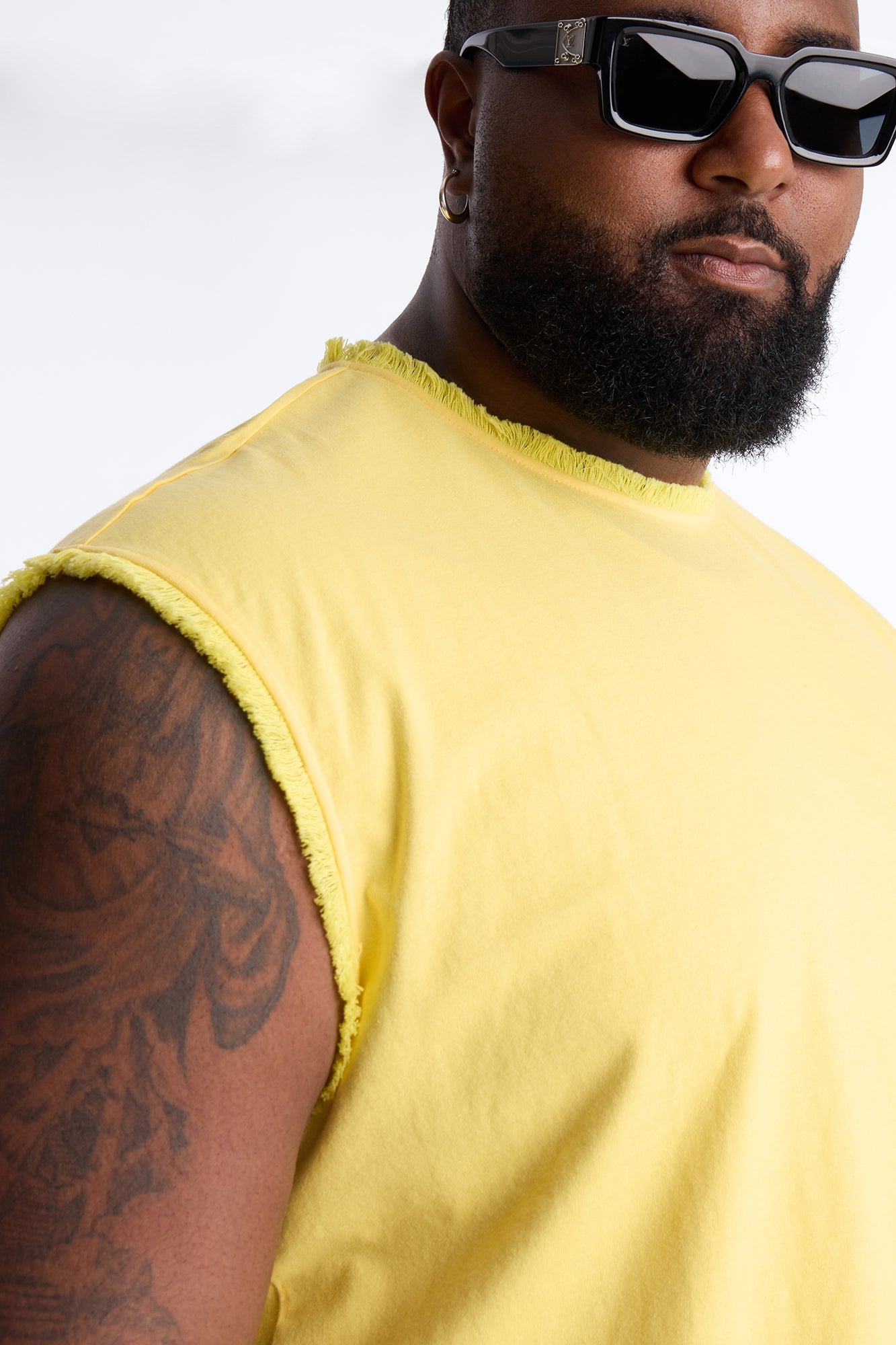 Relaxed Raw Edge Muscle Tee - Yellow Fashion Nova