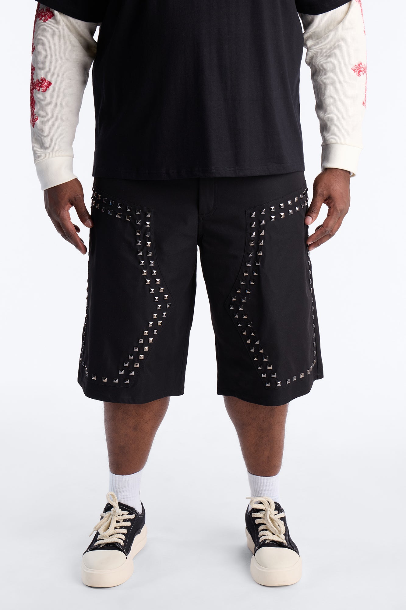 Baggy Silver Springs Studded Short - Black Fashion Nova